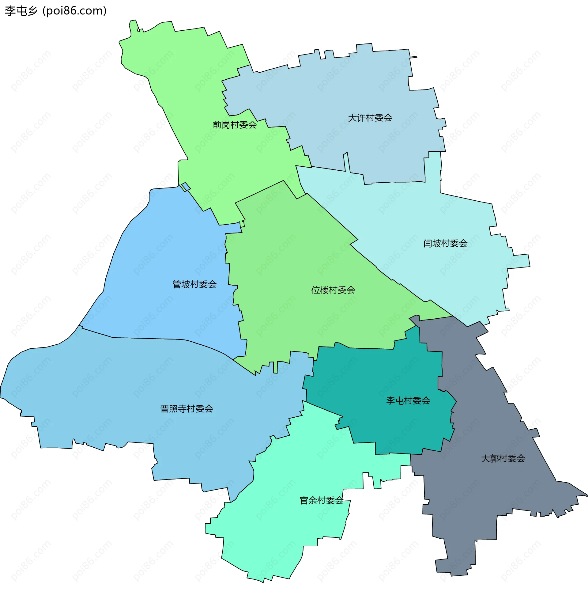 李屯乡边界地图(五级行政区划)