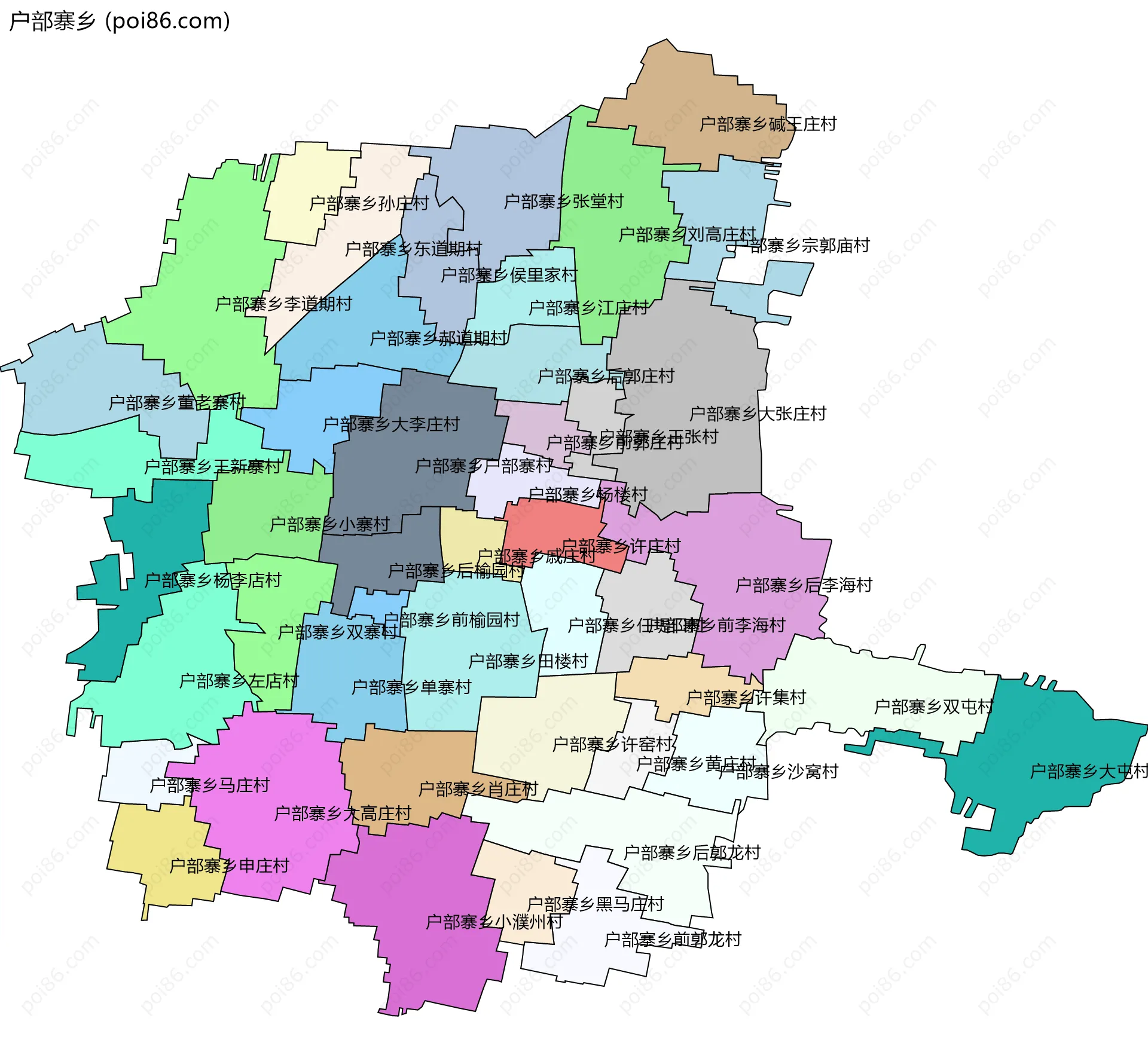 户部寨乡边界地图(五级行政区划)