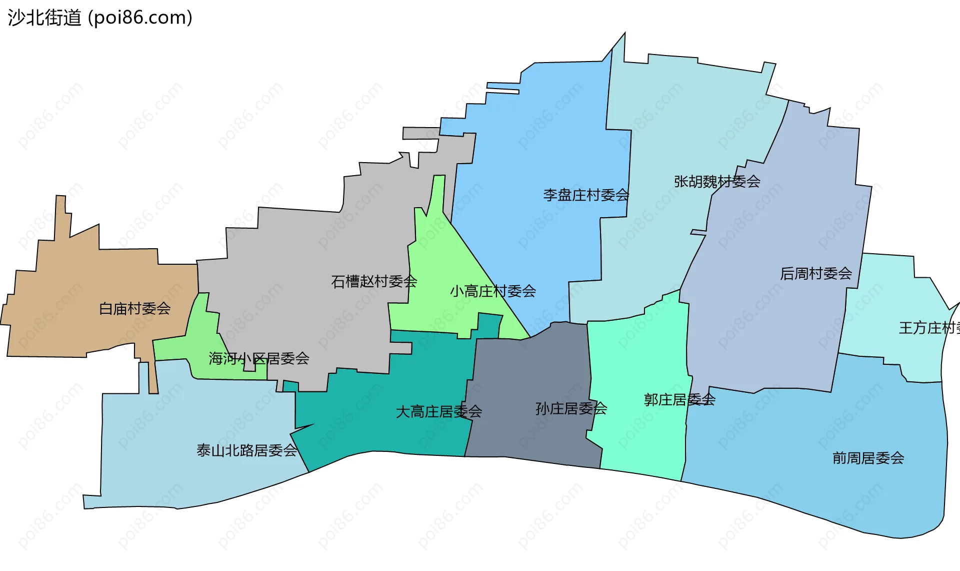 沙北街道边界地图(五级行政区划)