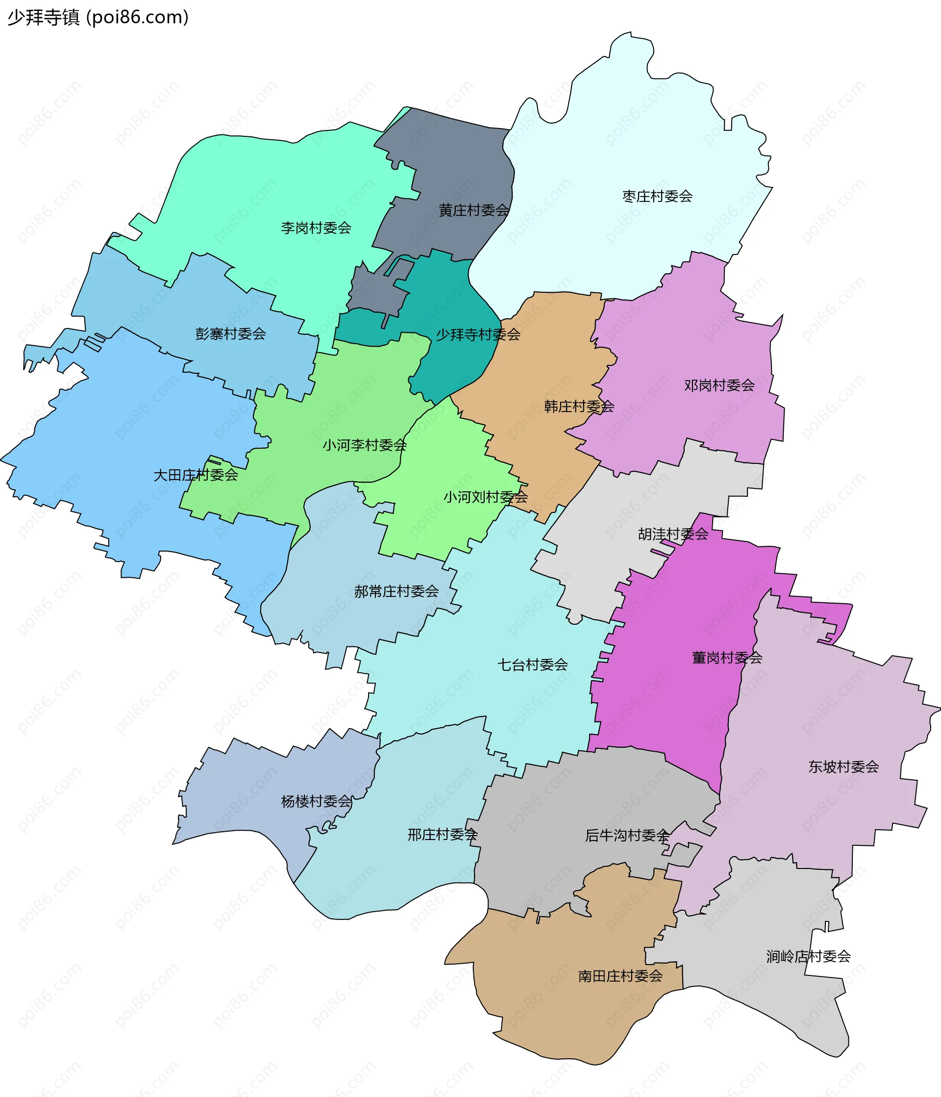 少拜寺镇边界地图(五级行政区划)