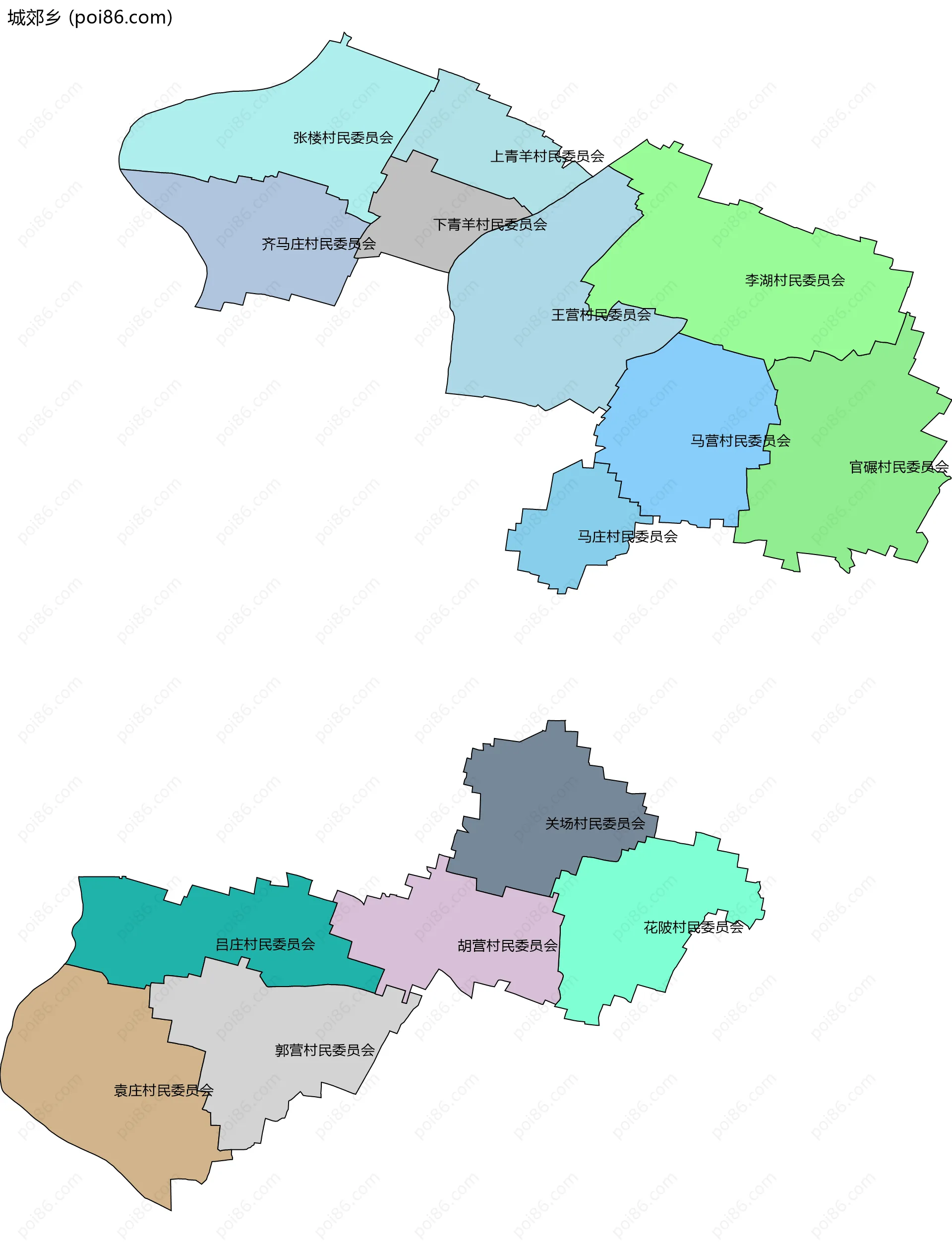 城郊乡边界地图(五级行政区划)