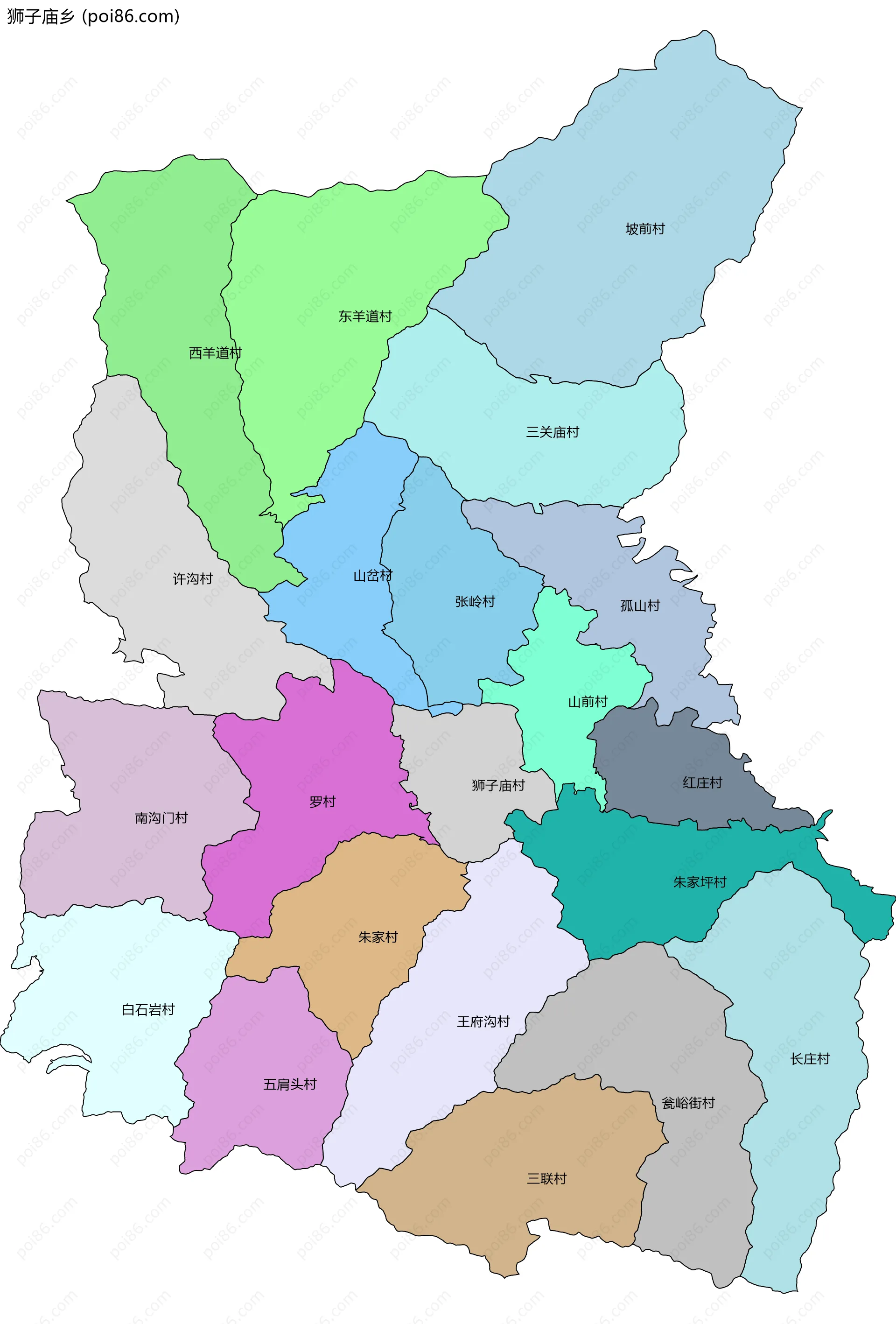 狮子庙乡边界地图(五级行政区划)