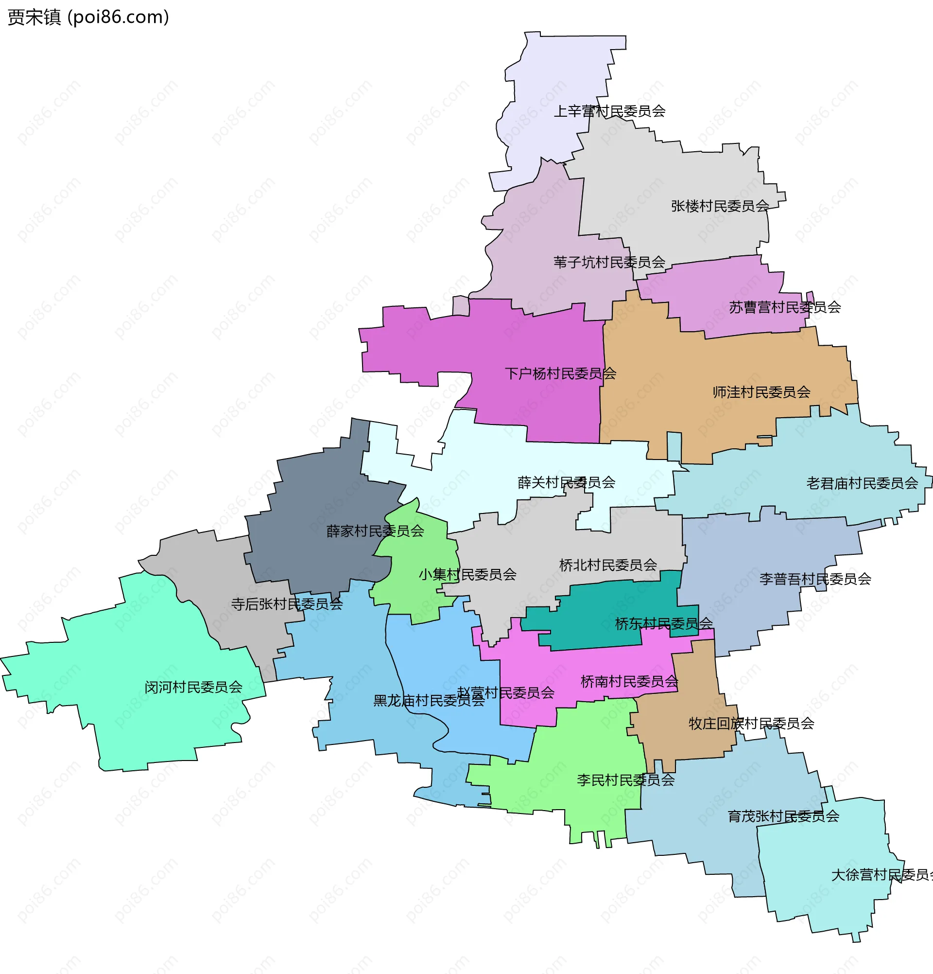 贾宋镇边界地图(五级行政区划)