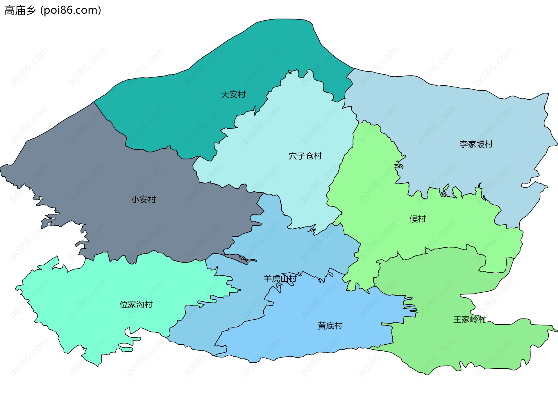 高庙乡边界地图(五级行政区划)