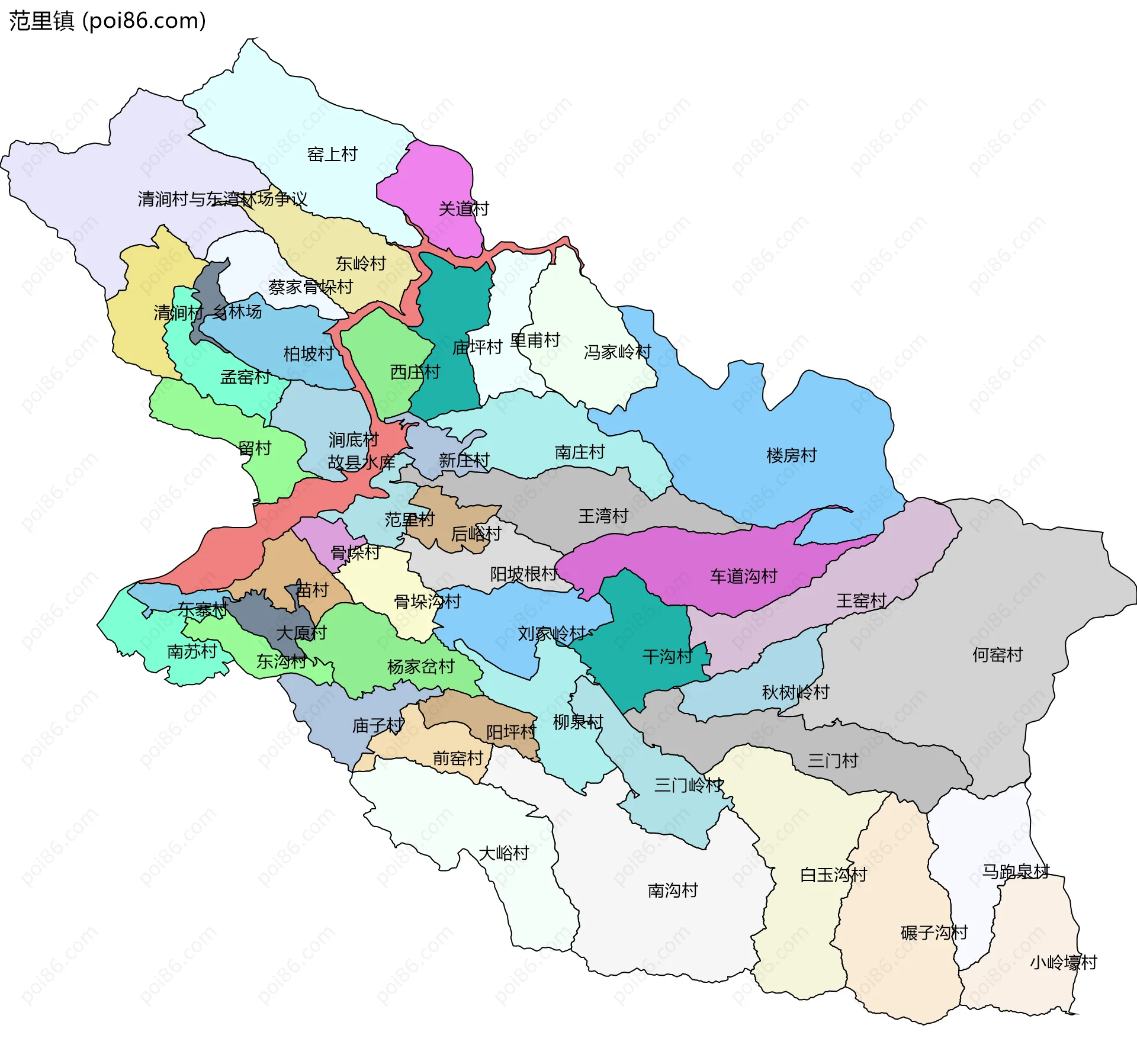 范里镇边界地图(五级行政区划)