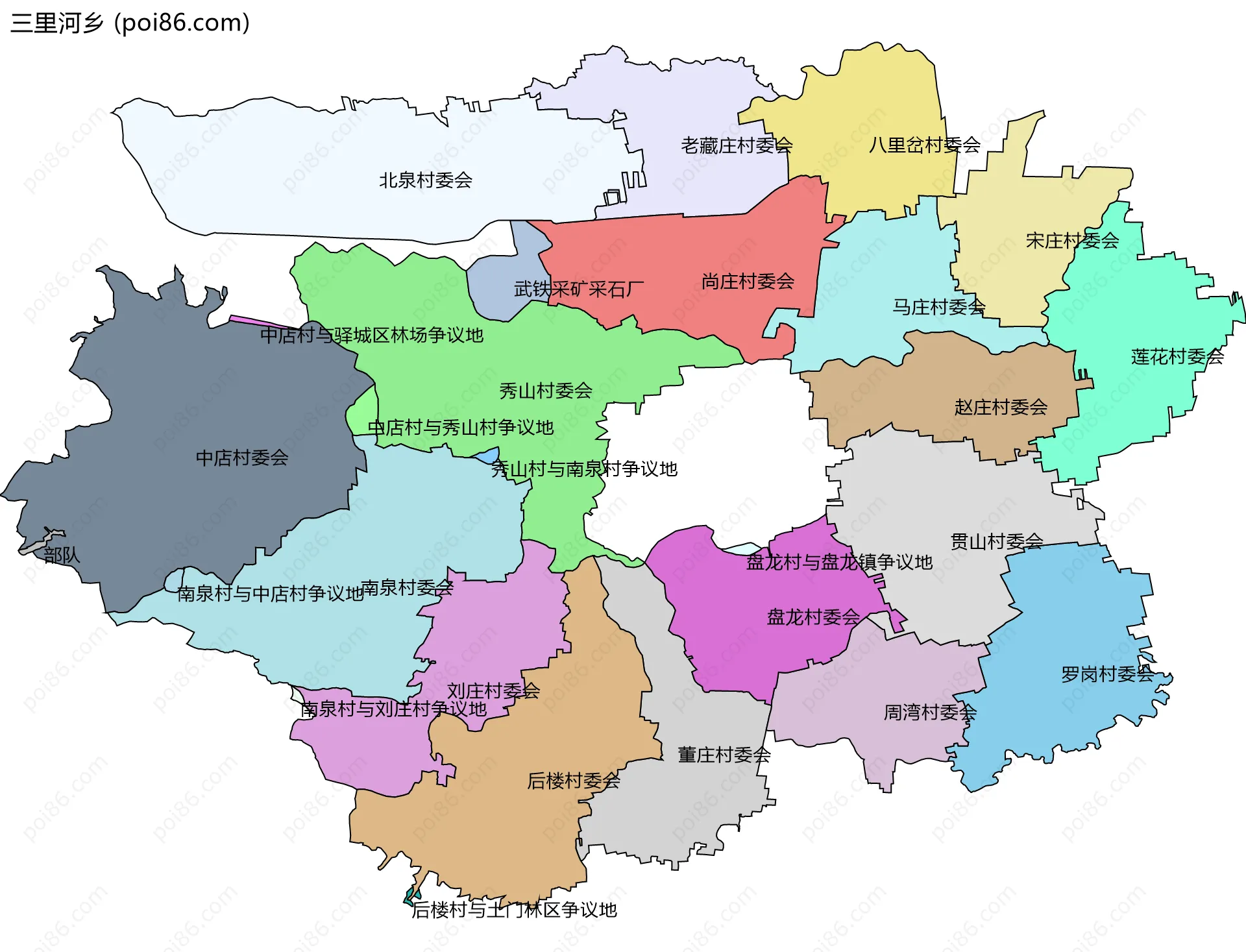 三里河乡边界地图(五级行政区划)