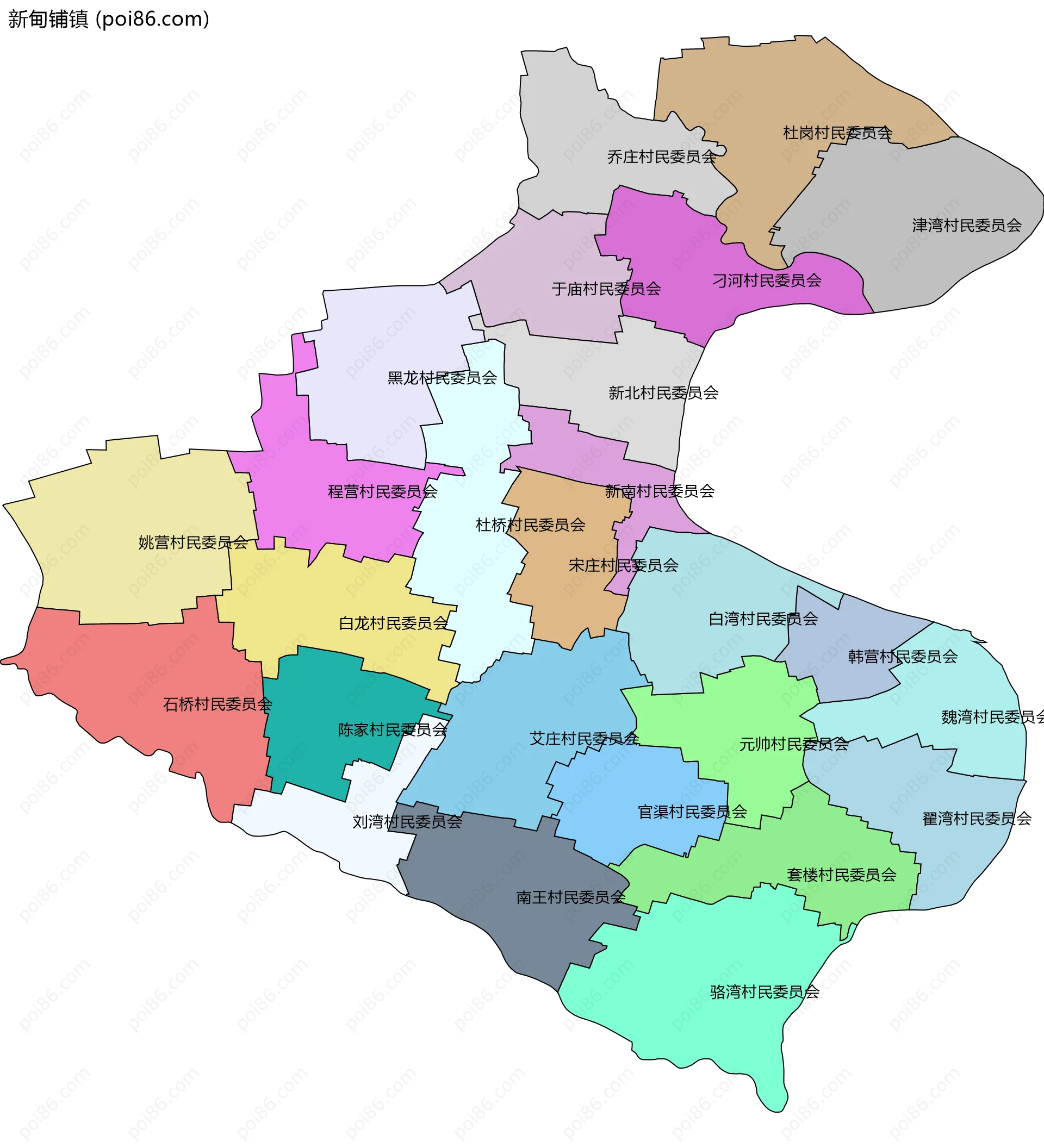 新甸铺镇边界地图(五级行政区划)