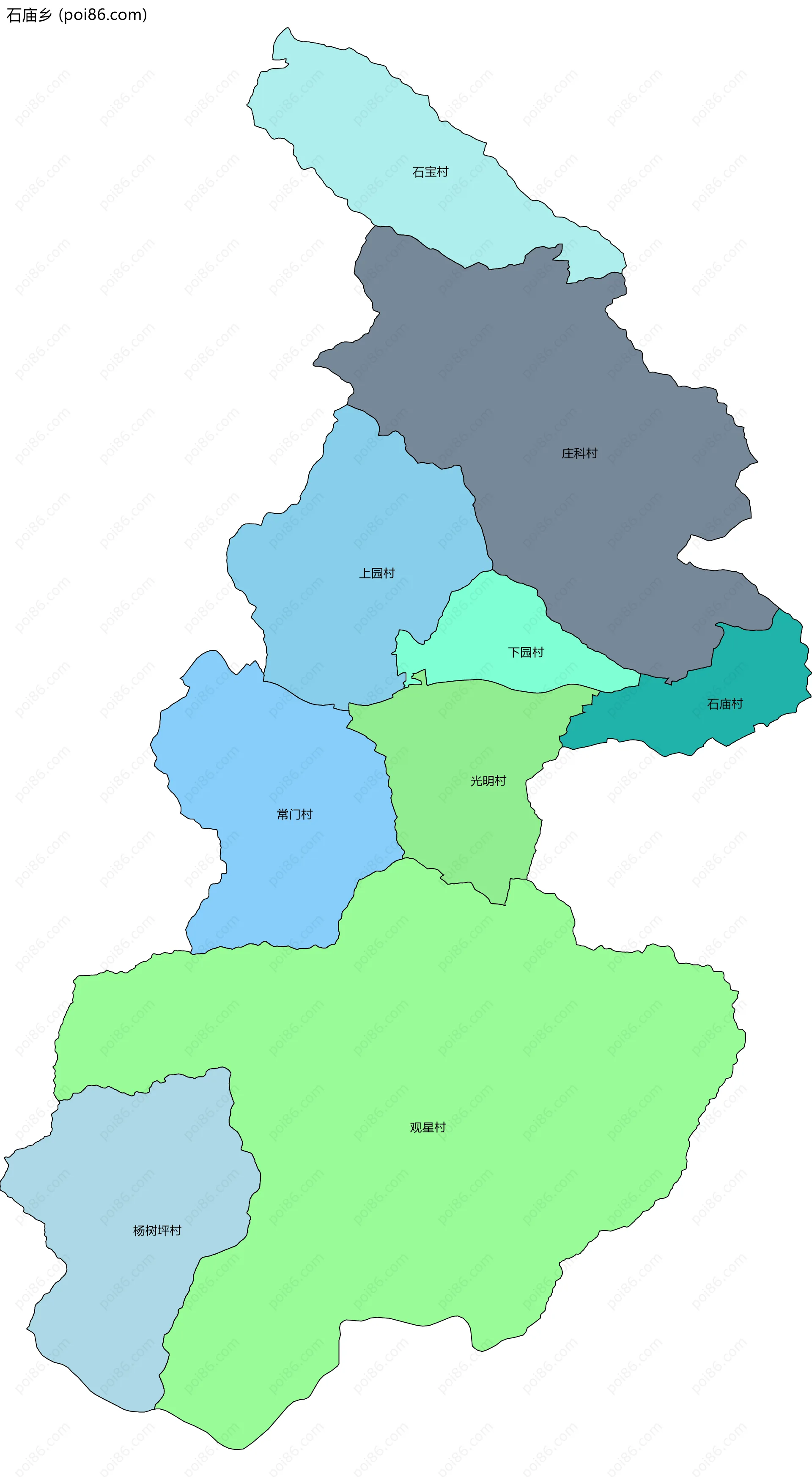 石庙乡边界地图(五级行政区划)