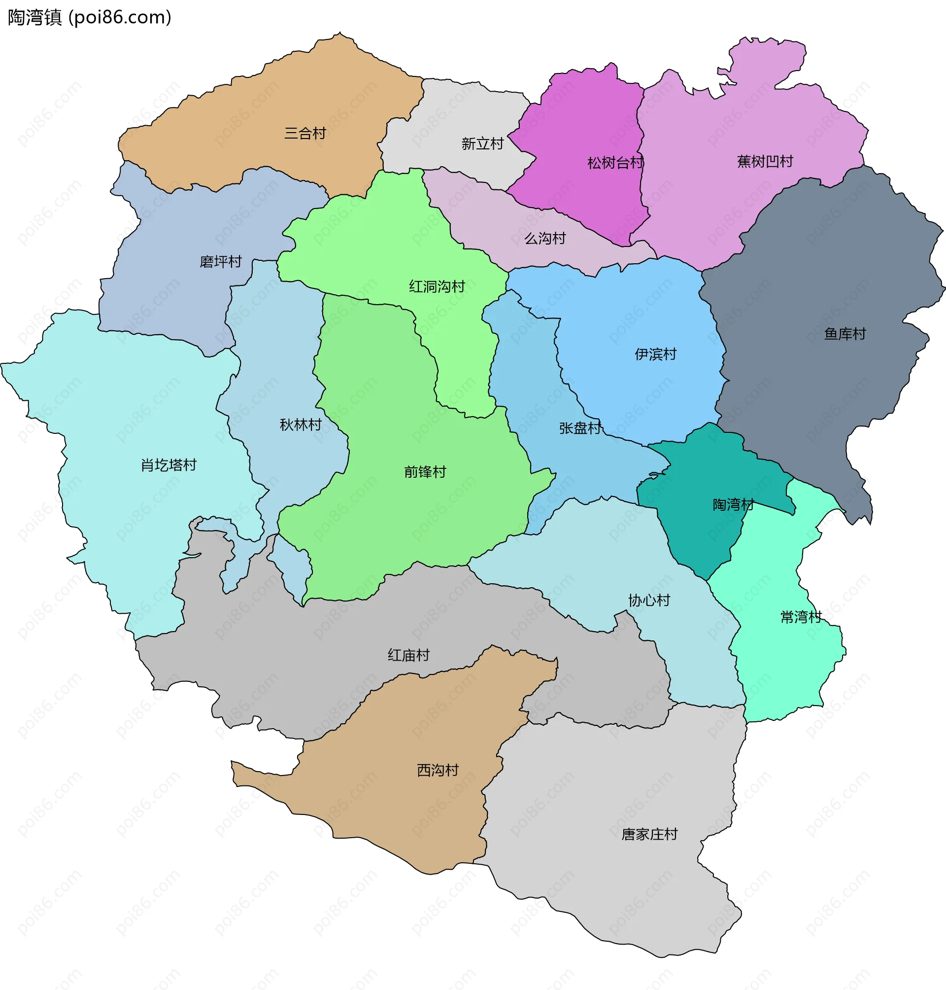 陶湾镇边界地图(五级行政区划)