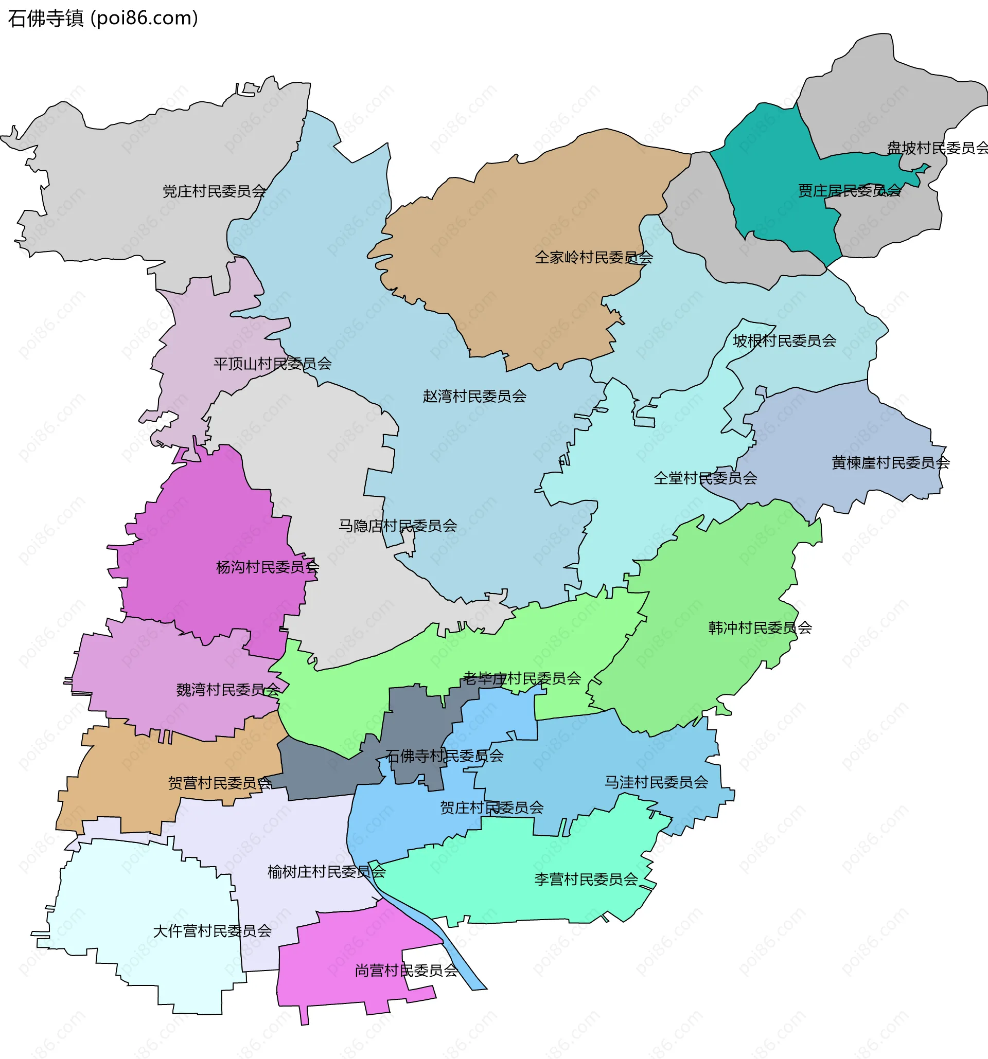 石佛寺镇边界地图(五级行政区划)