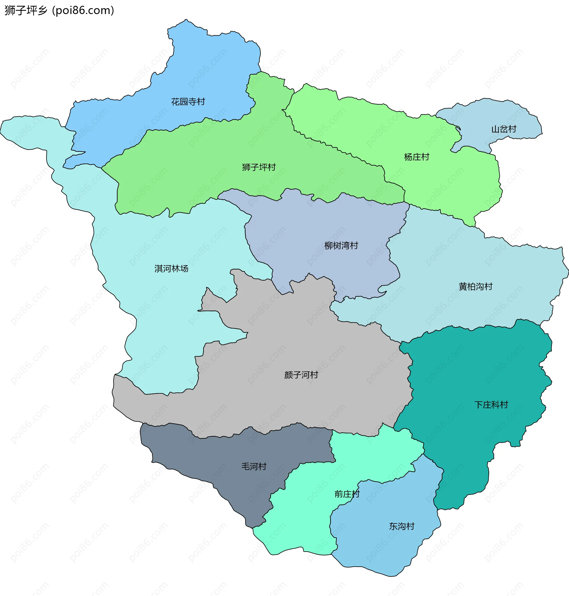 狮子坪乡边界地图(五级行政区划)