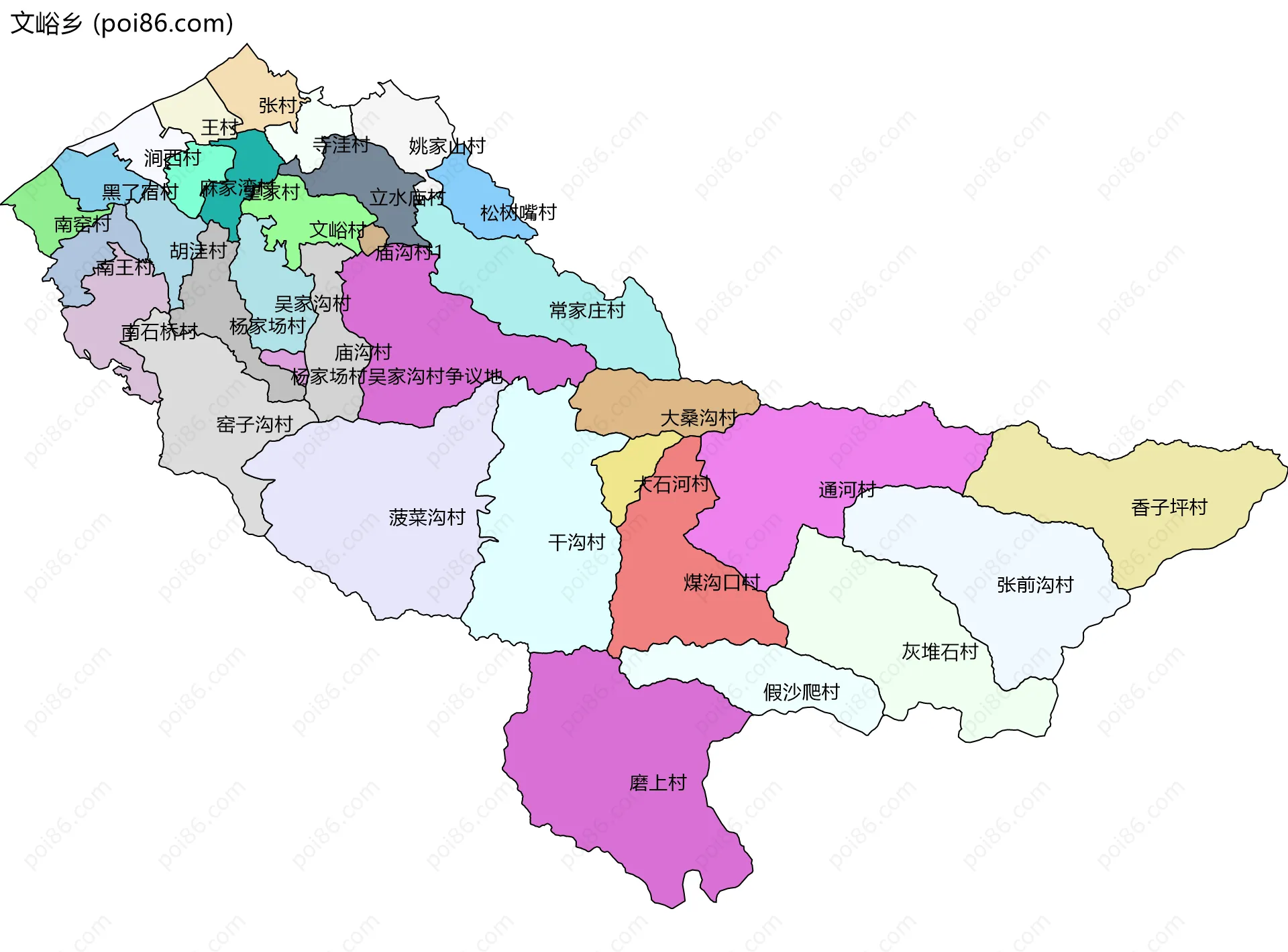 文峪乡边界地图(五级行政区划)