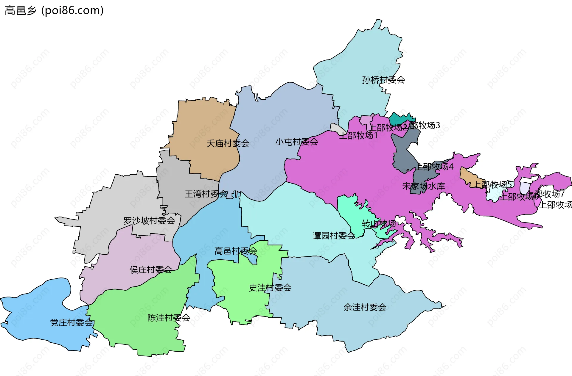 高邑乡边界地图(五级行政区划)