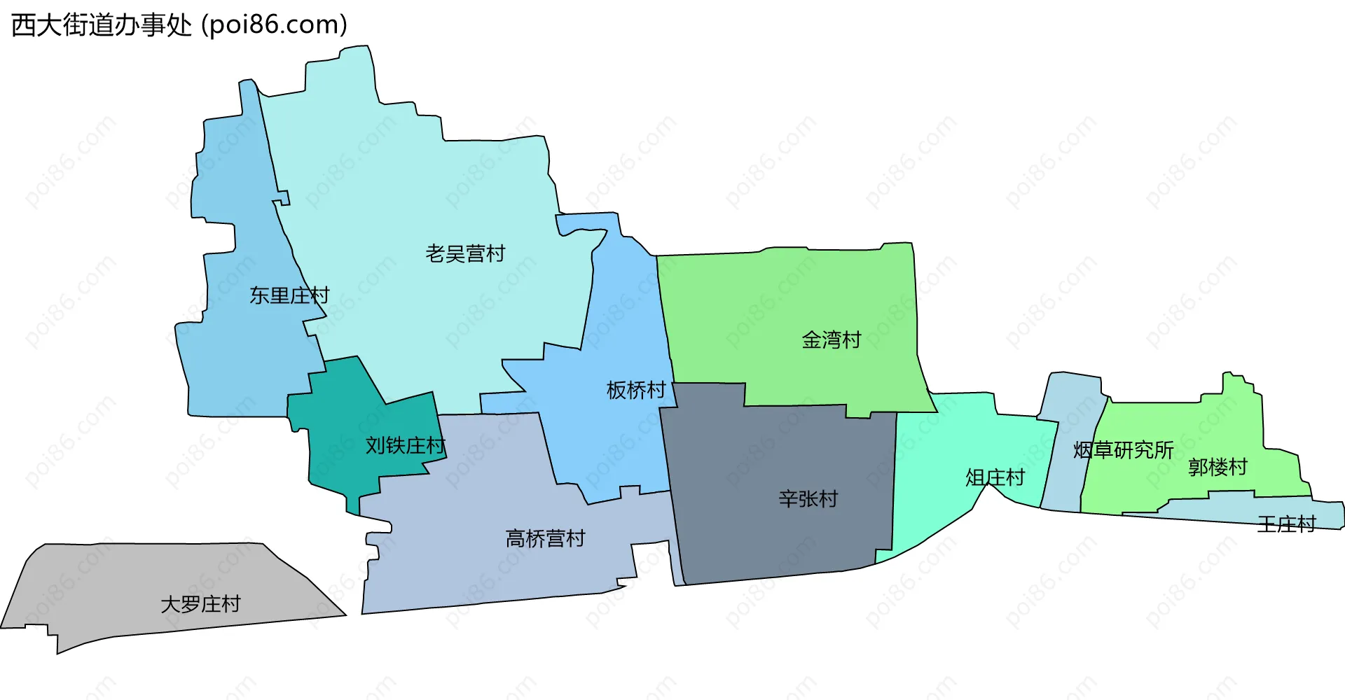 西大街道办事处边界地图(五级行政区划)