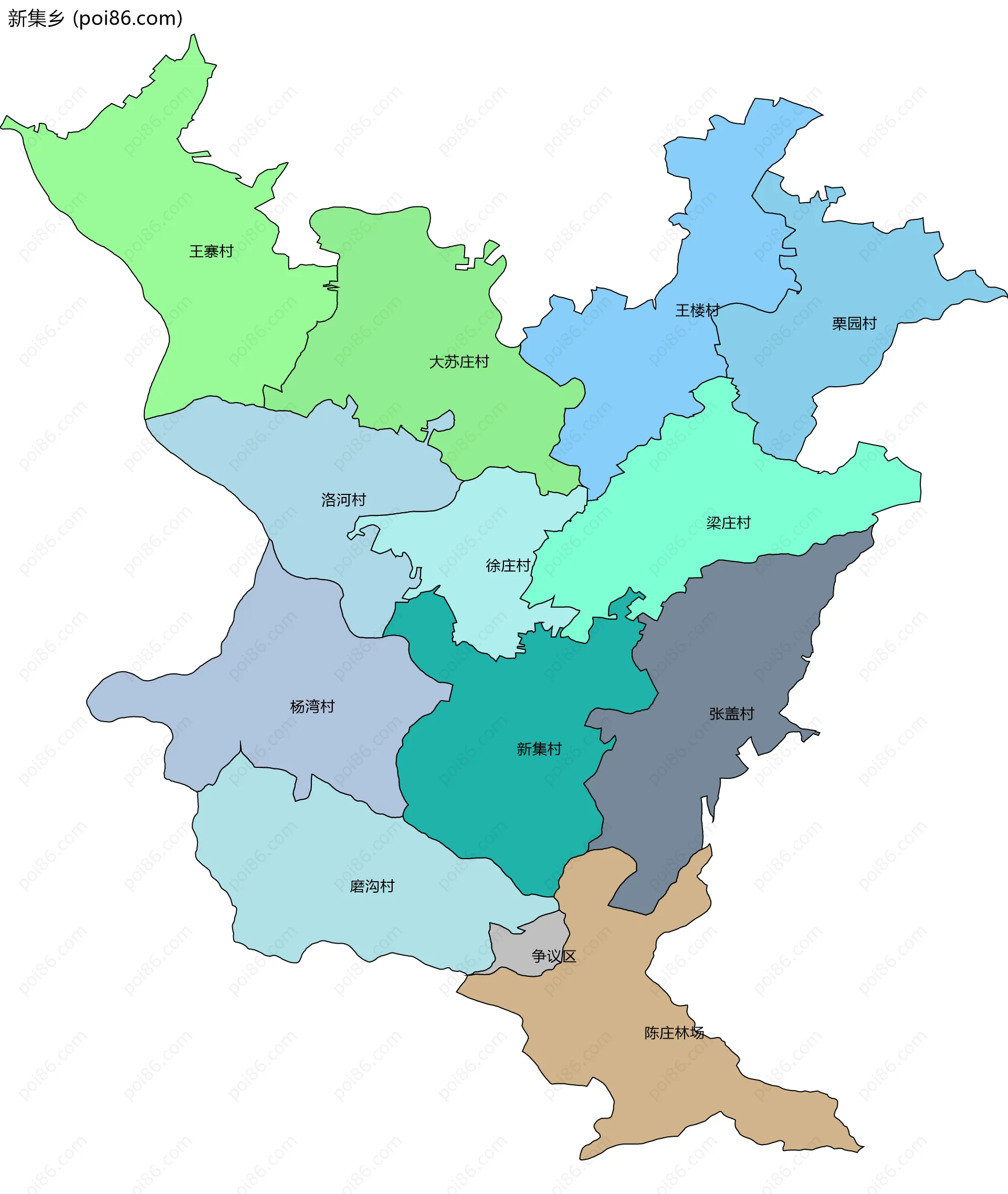 新集乡边界地图(五级行政区划)