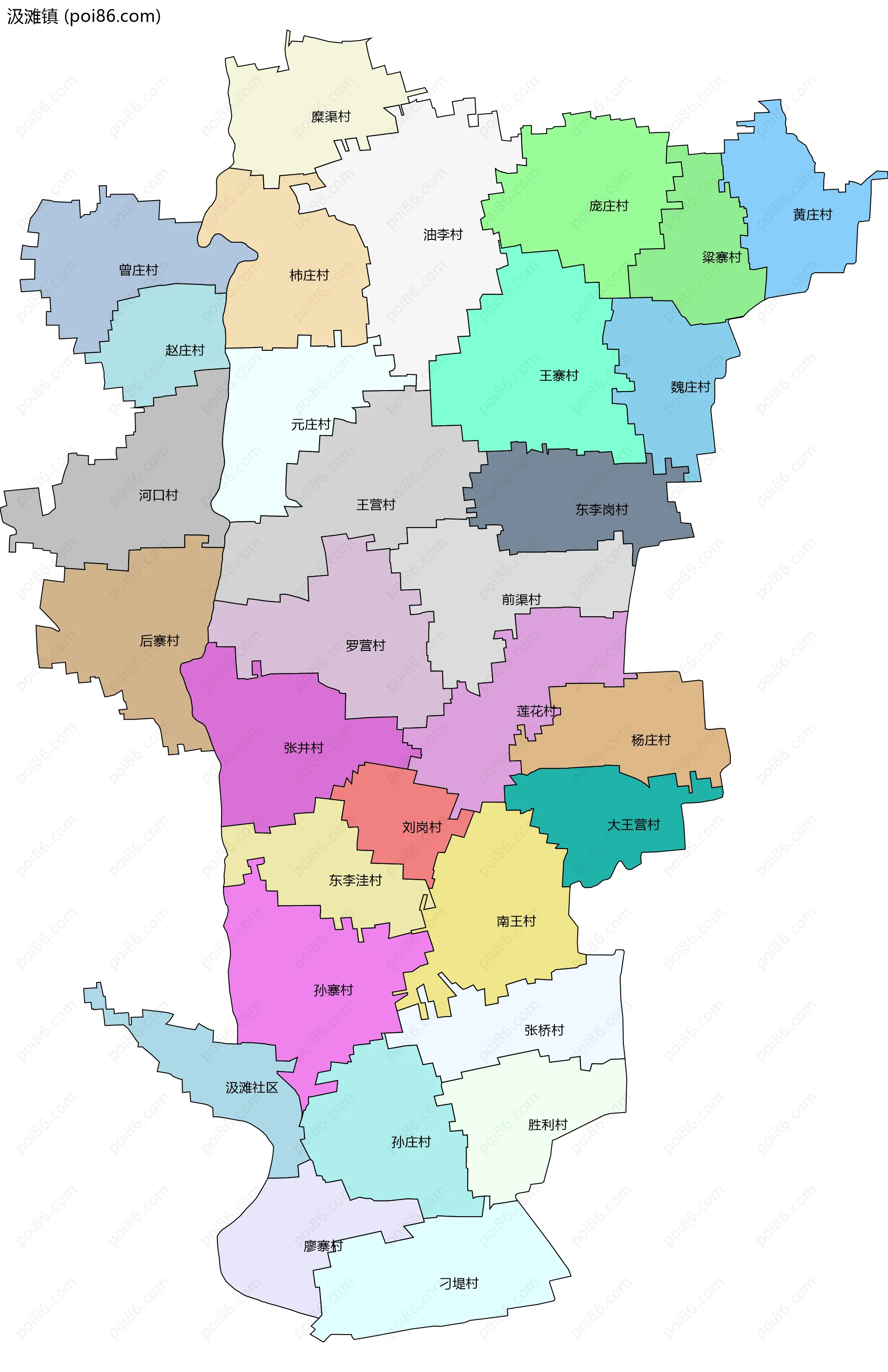 汲滩镇边界地图(五级行政区划)