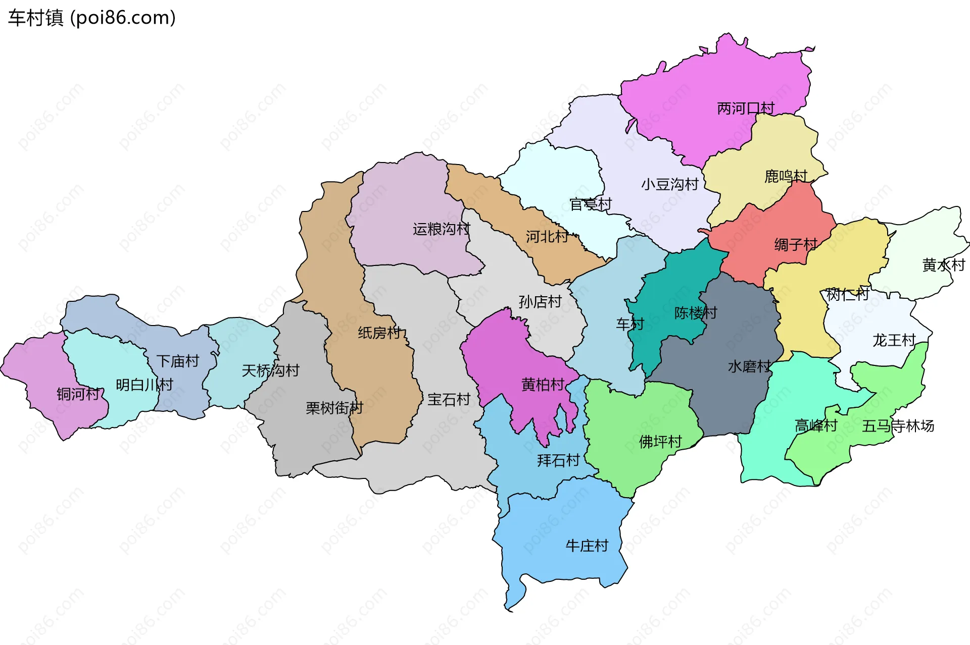 车村镇边界地图(五级行政区划)