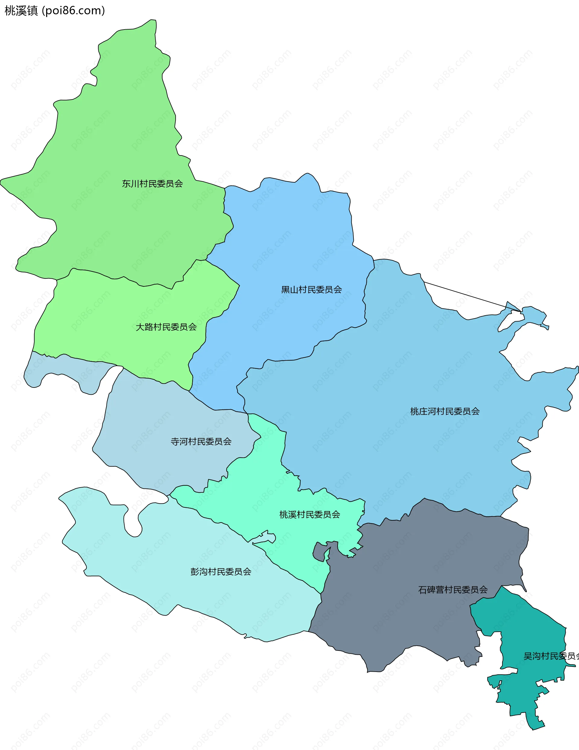 桃溪镇边界地图(五级行政区划)