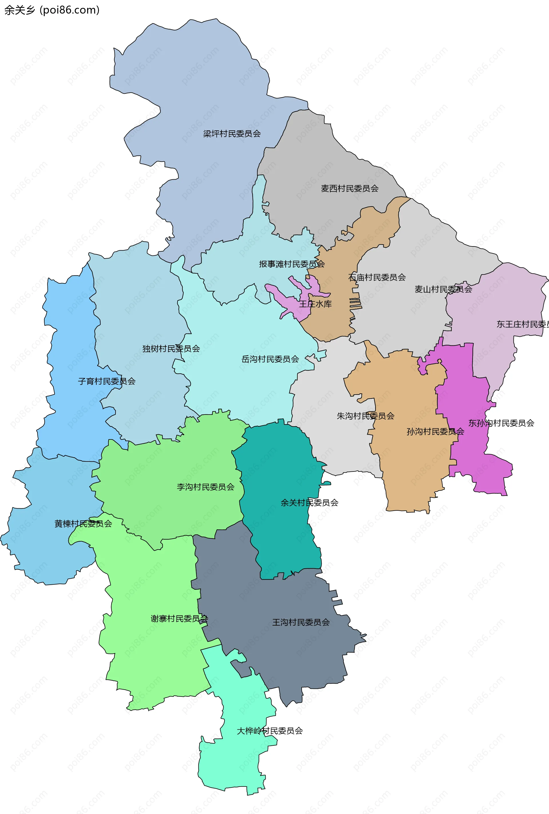 余关乡边界地图(五级行政区划)
