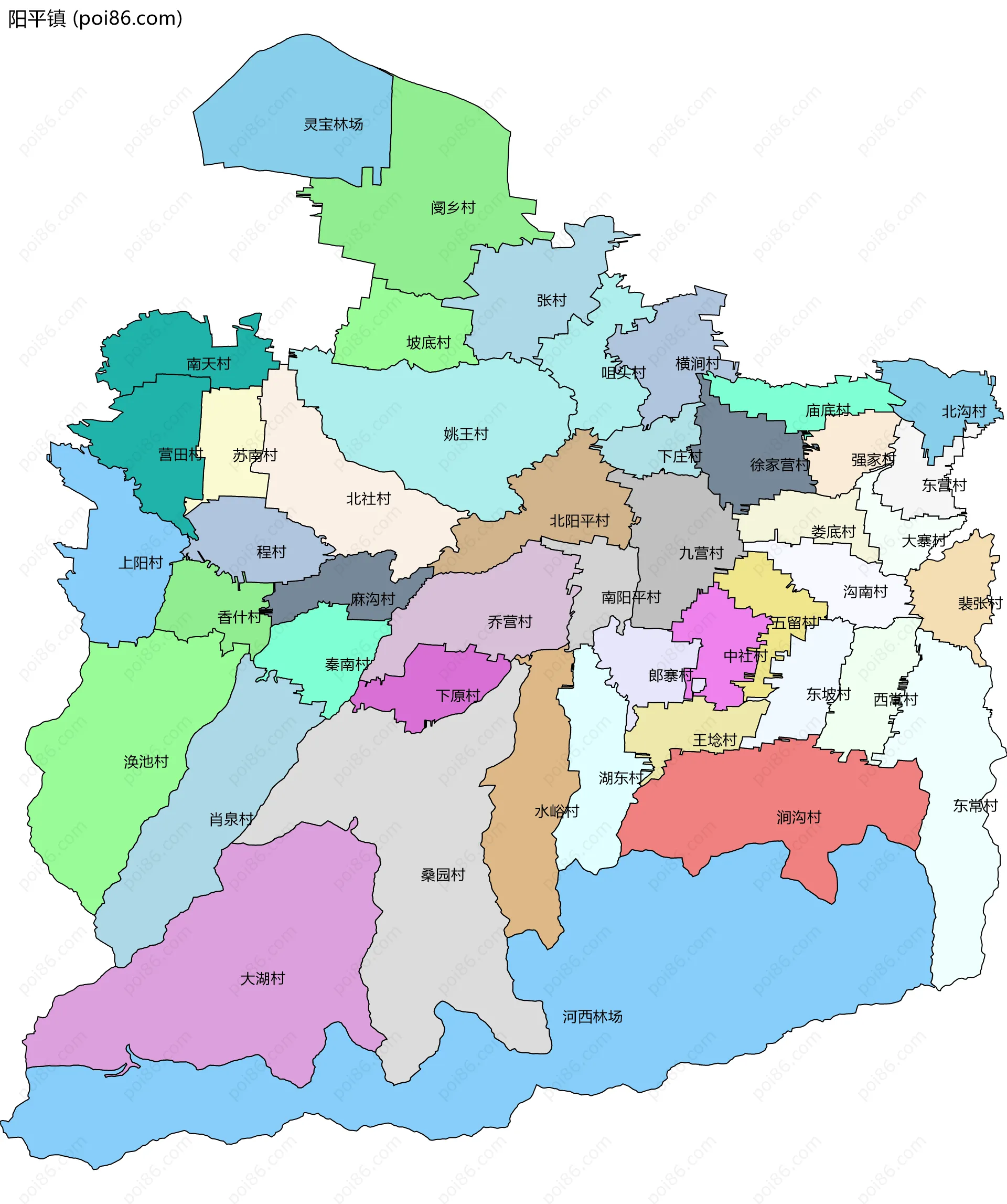 阳平镇边界地图(五级行政区划)