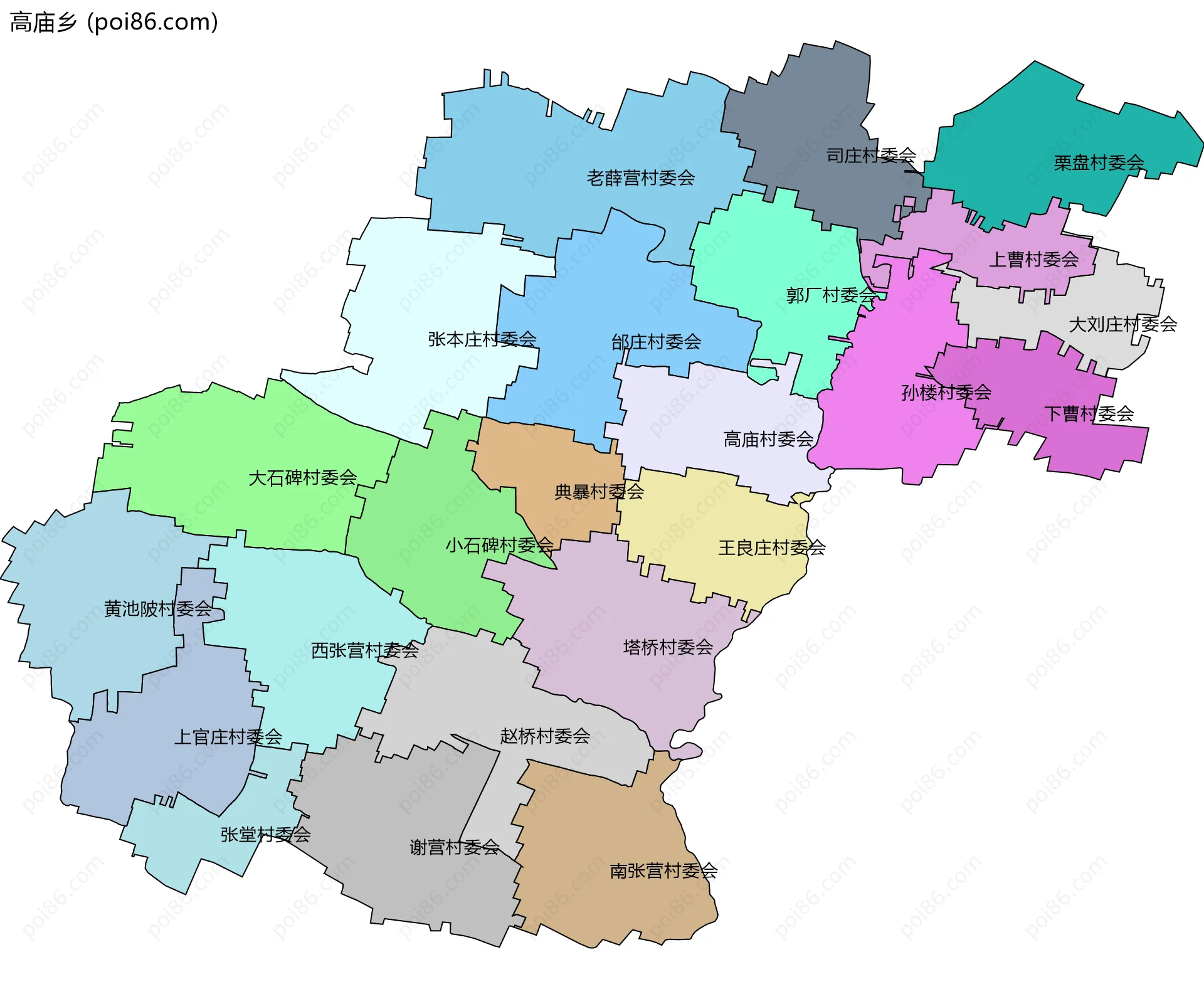 高庙乡边界地图(五级行政区划)