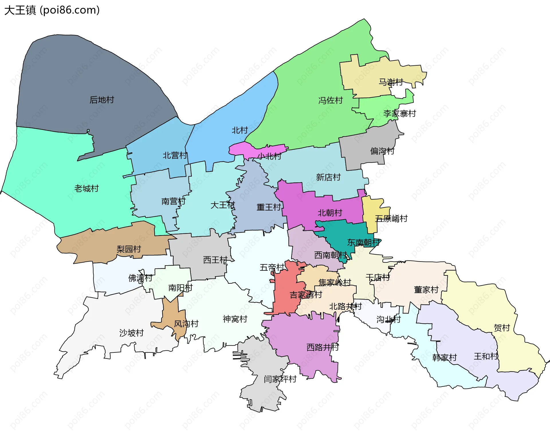 大王镇边界地图(五级行政区划)