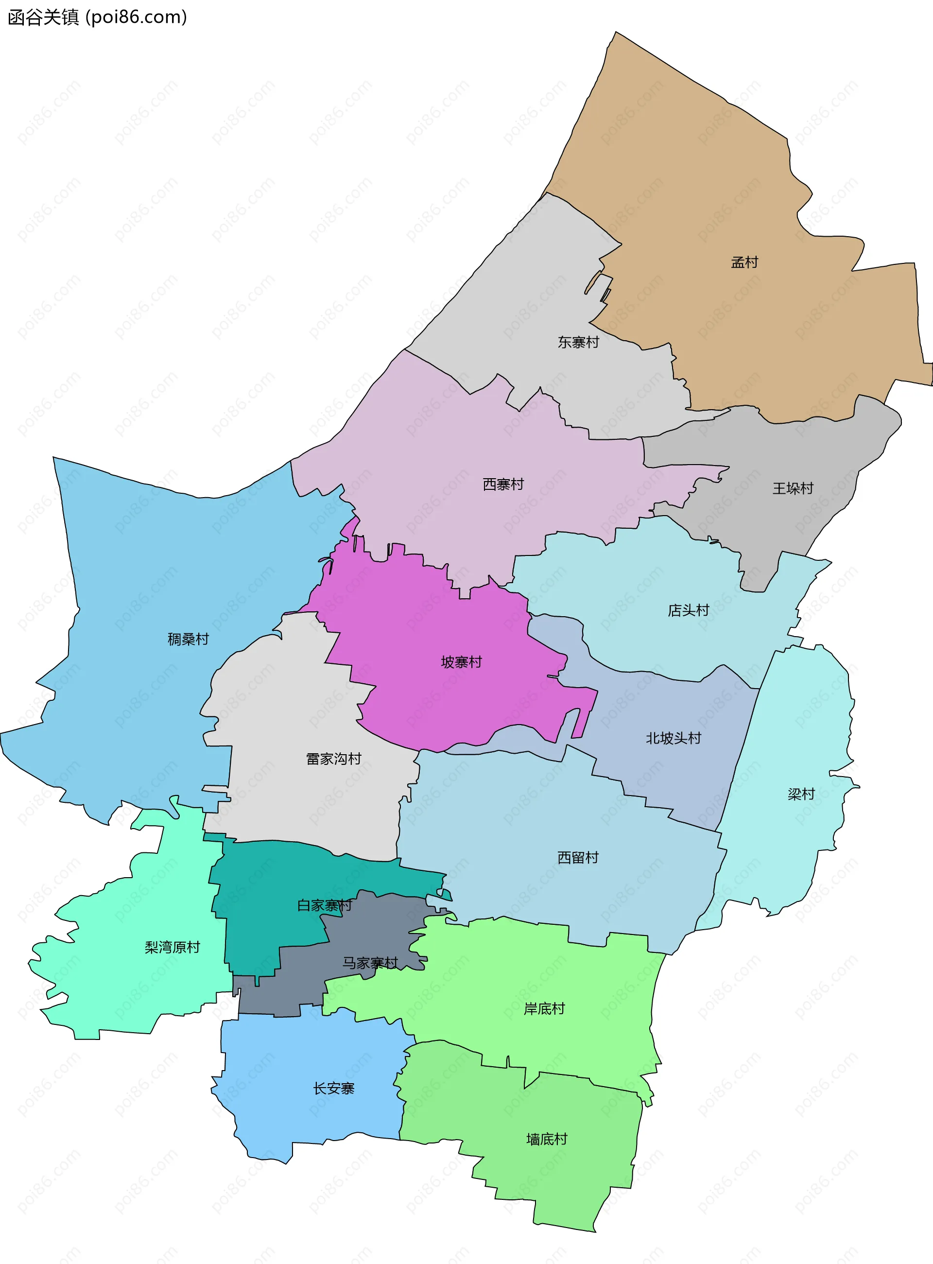 函谷关镇边界地图(五级行政区划)