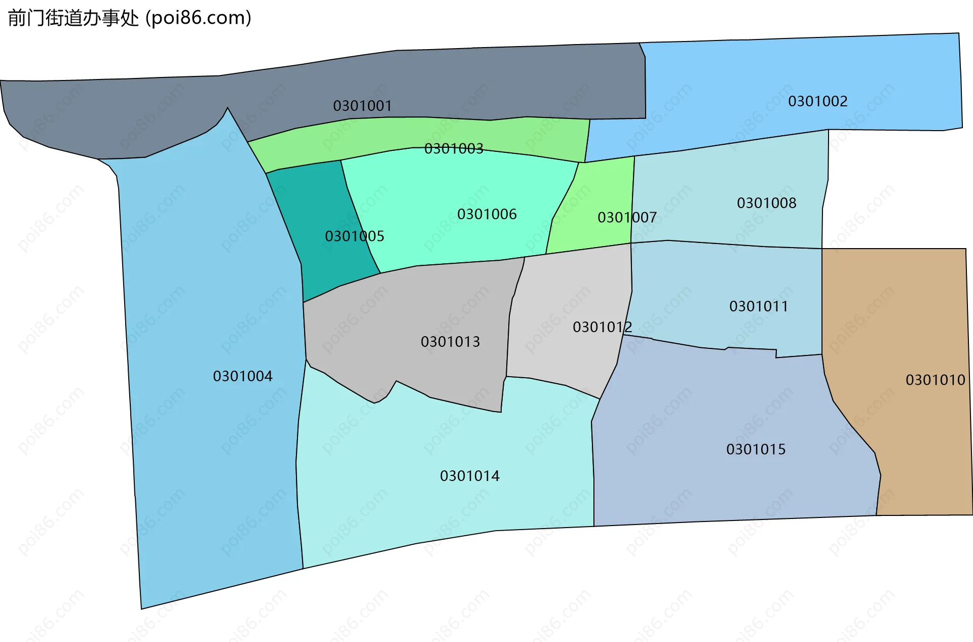 前门街道办事处边界地图(五级行政区划)