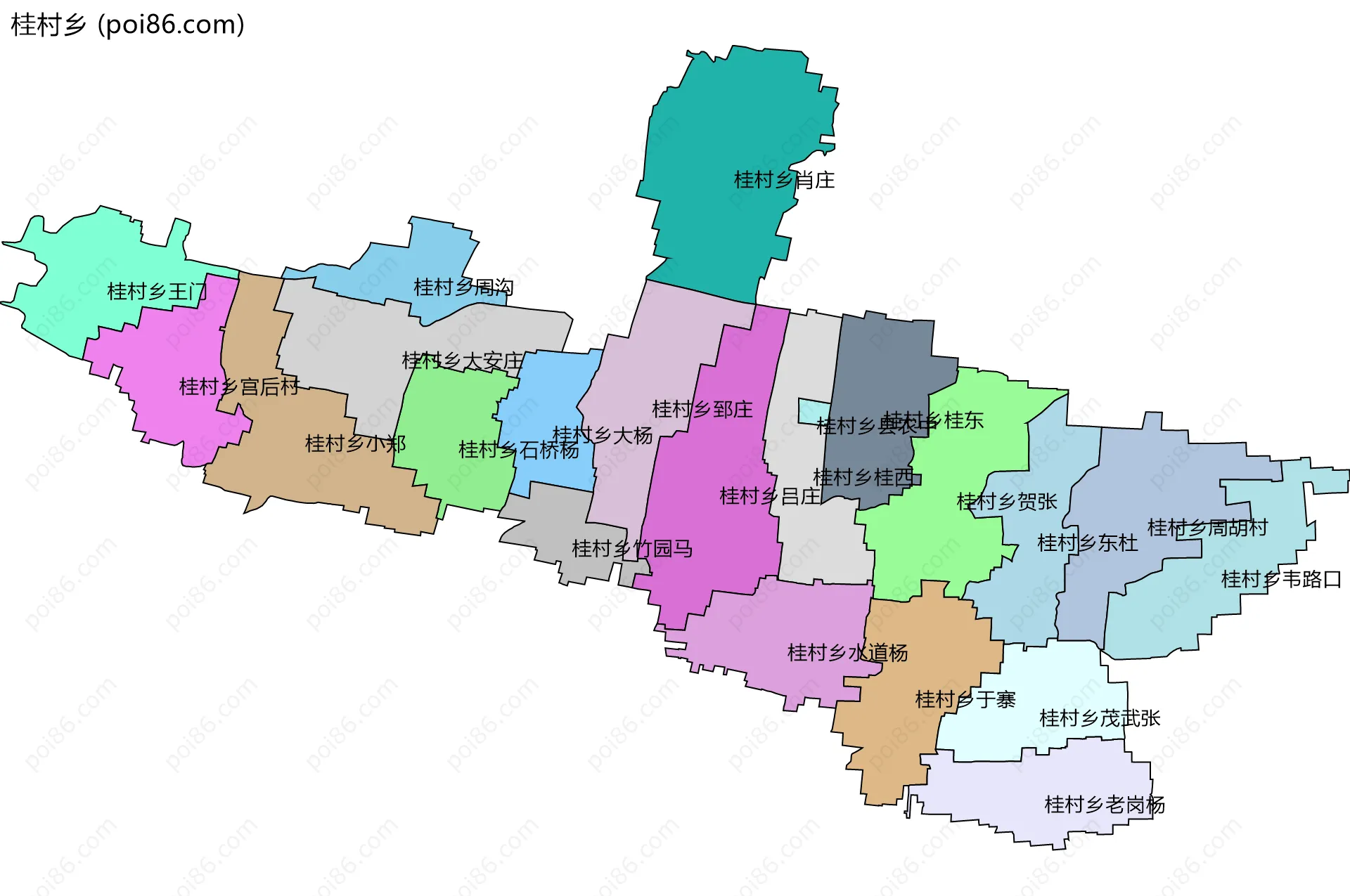 桂村乡边界地图(五级行政区划)