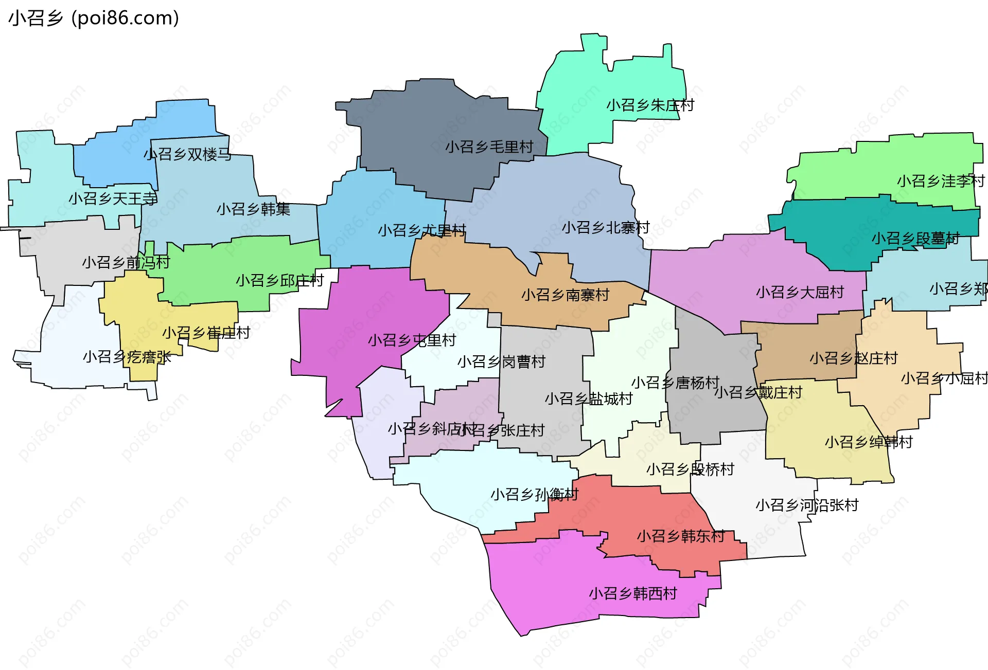 小召乡边界地图(五级行政区划)