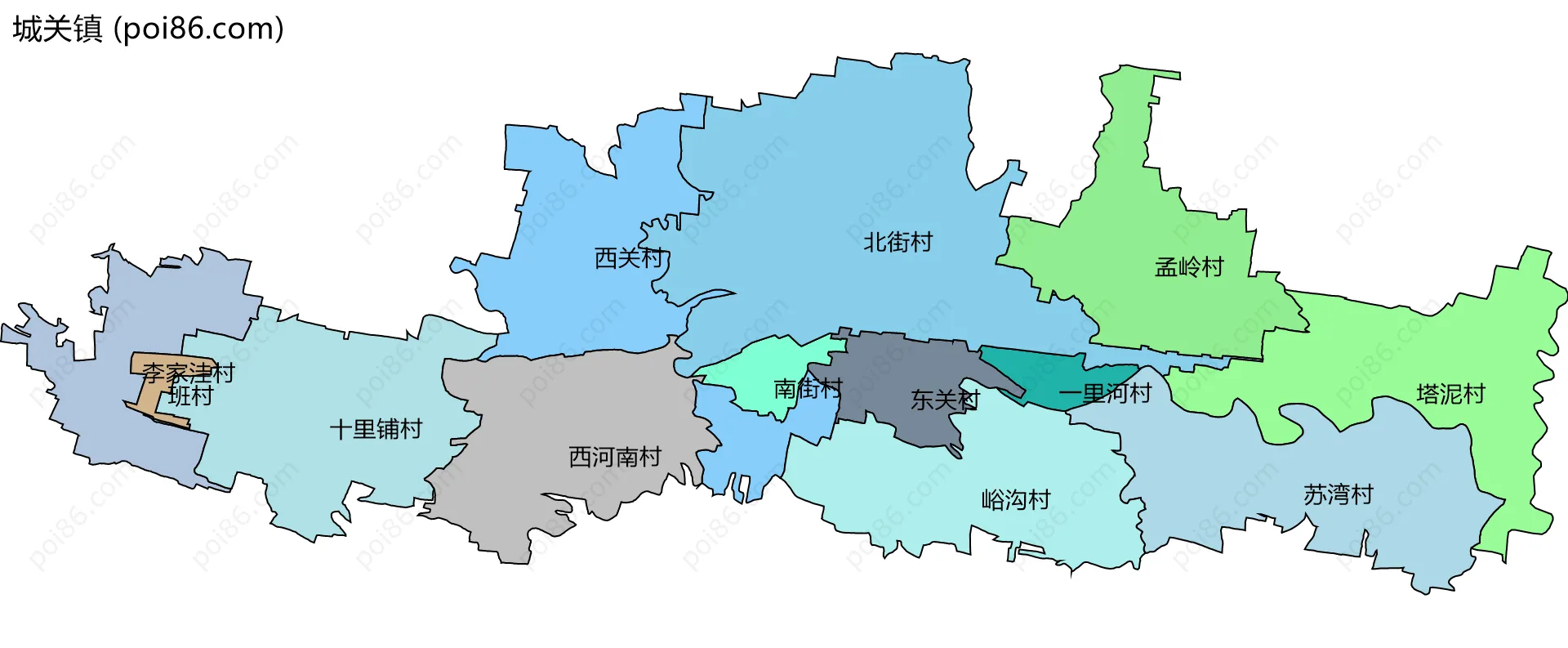 城关镇边界地图(五级行政区划)