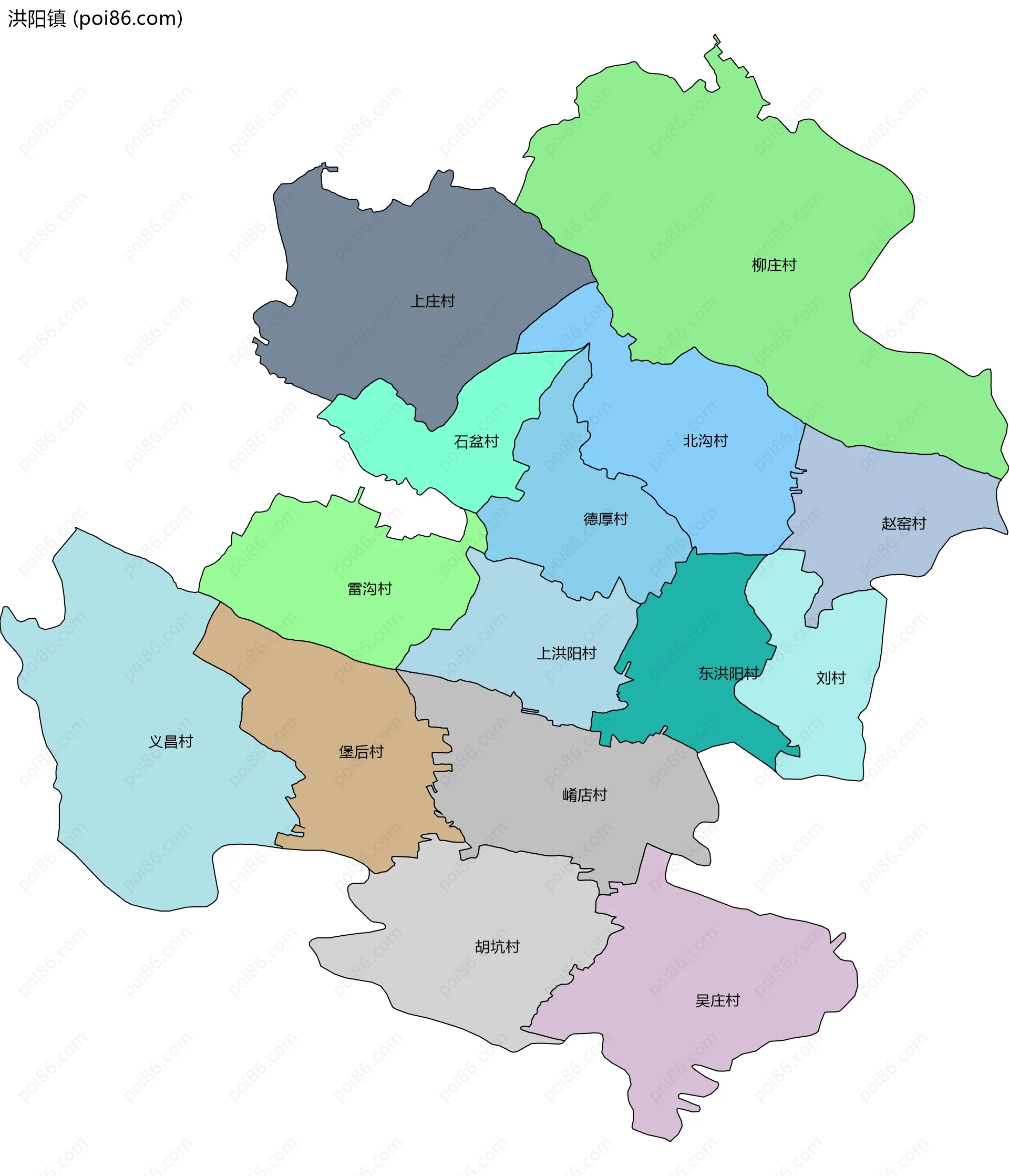 洪阳镇边界地图(五级行政区划)