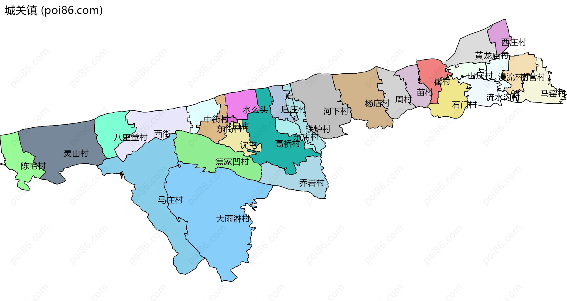 城关镇边界地图(五级行政区划)