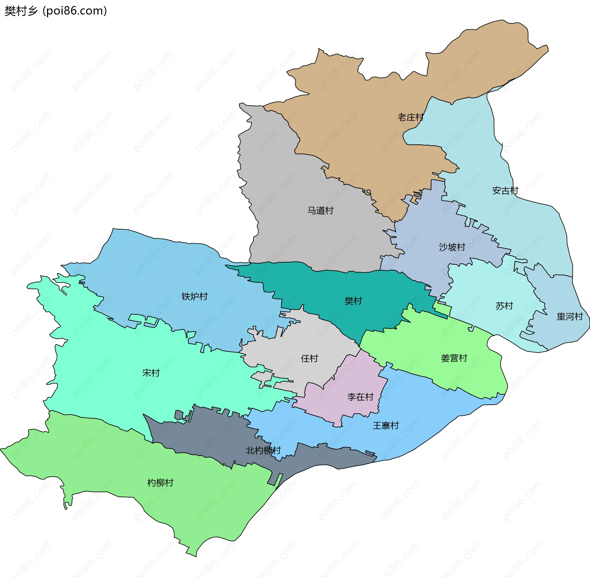 樊村乡边界地图(五级行政区划)