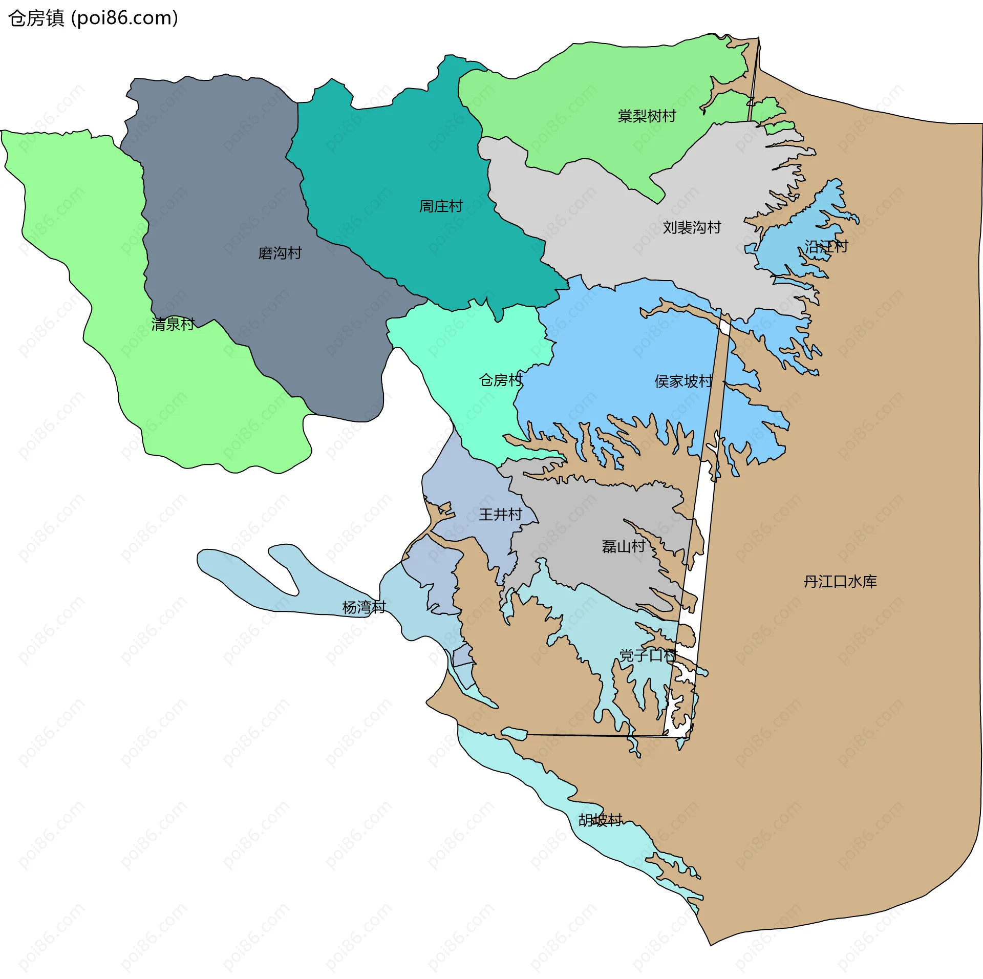 仓房镇边界地图(五级行政区划)