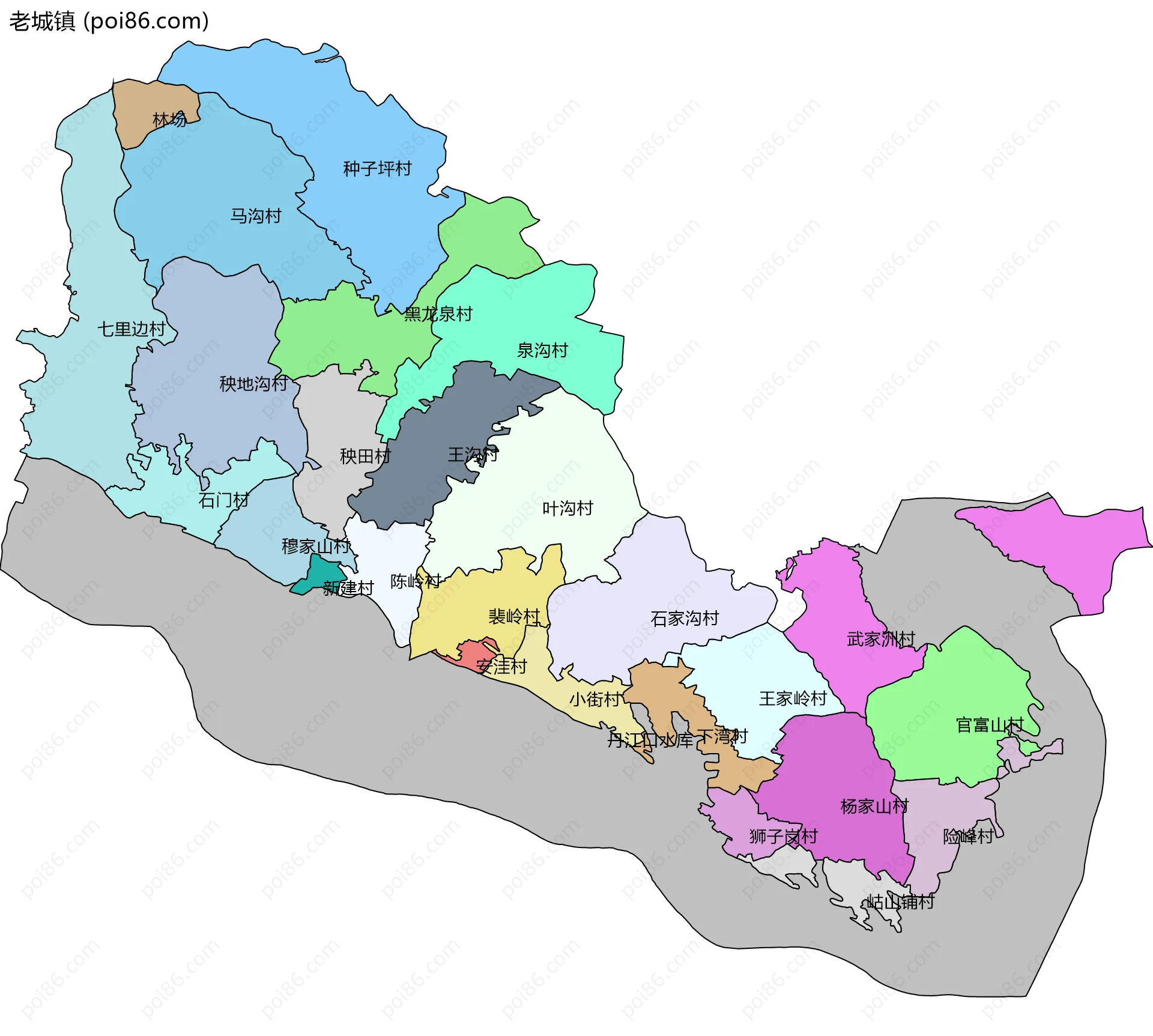 老城镇边界地图(五级行政区划)