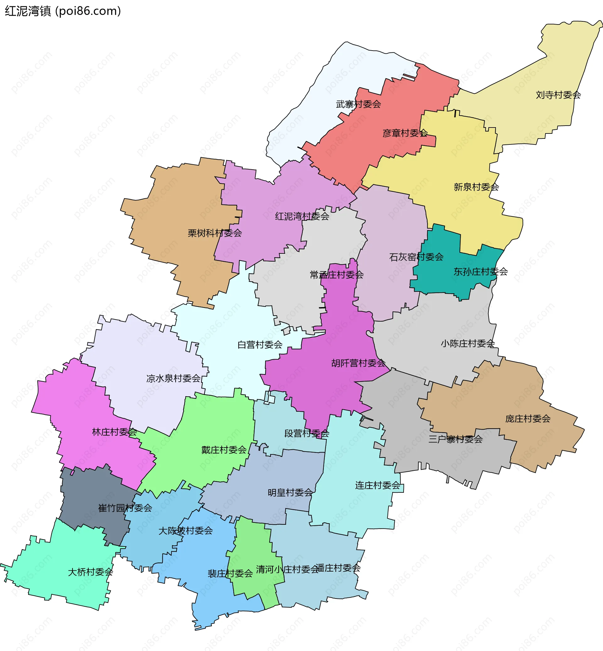 红泥湾镇边界地图(五级行政区划)
