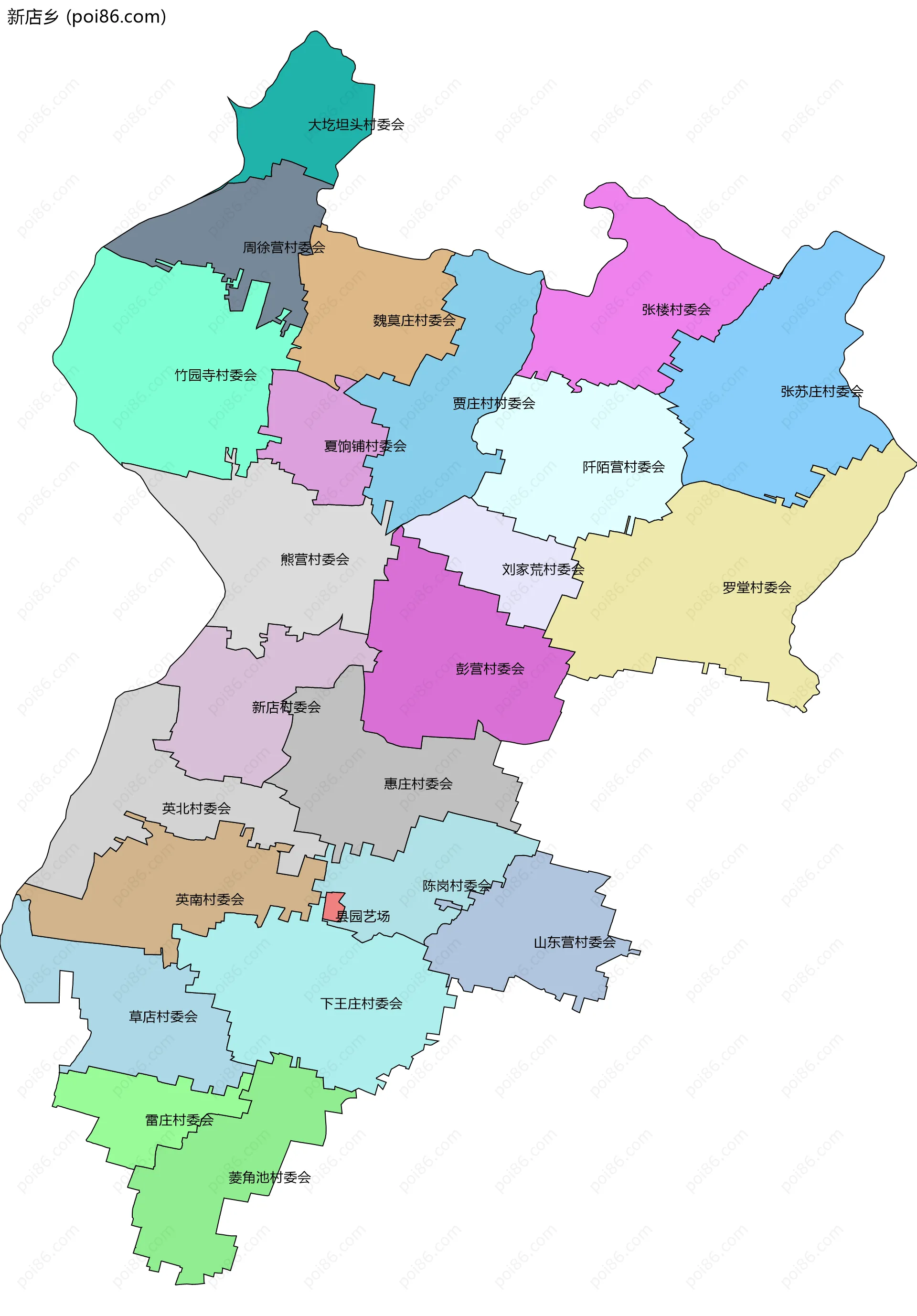 新店乡边界地图(五级行政区划)