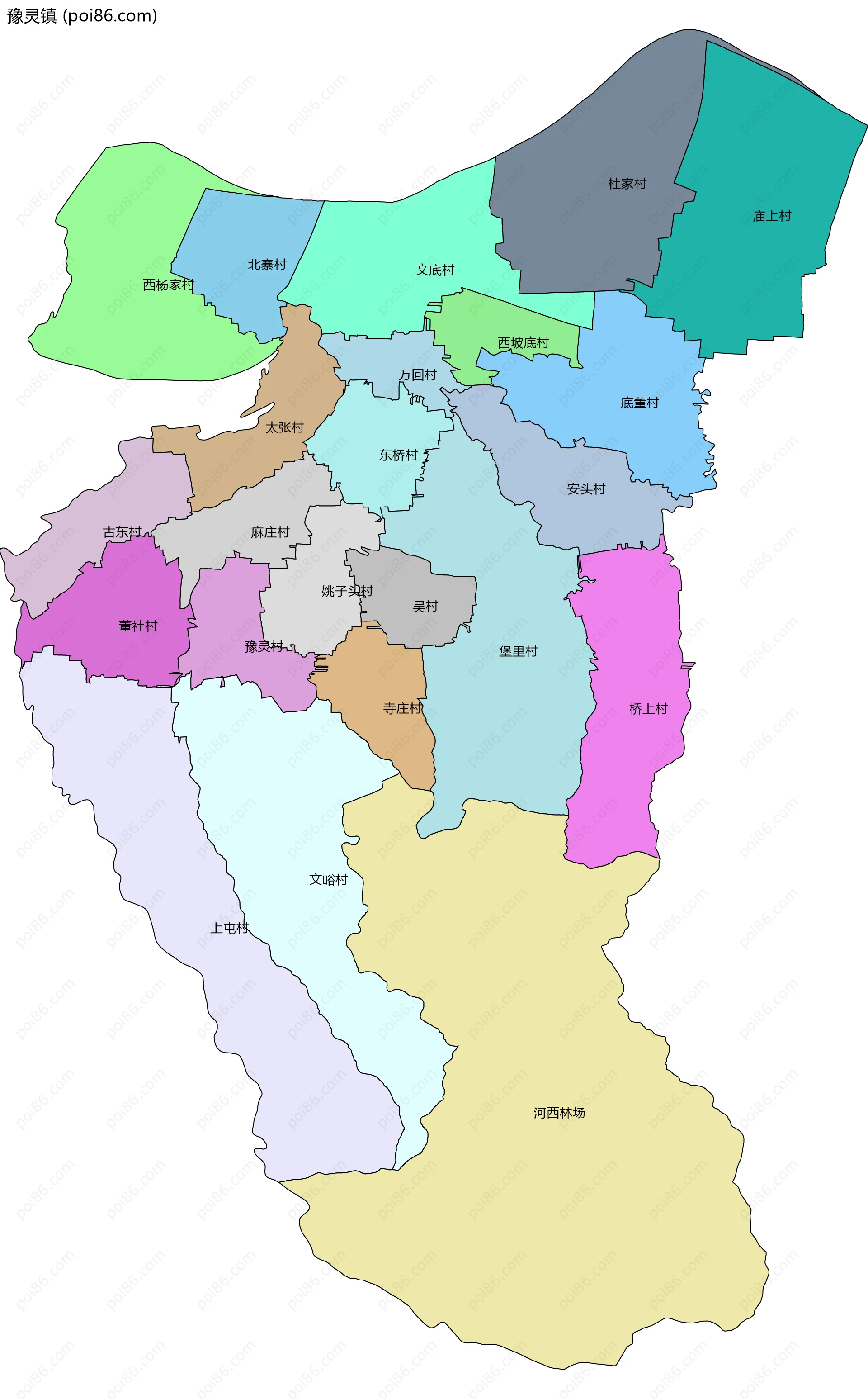 豫灵镇边界地图(五级行政区划)