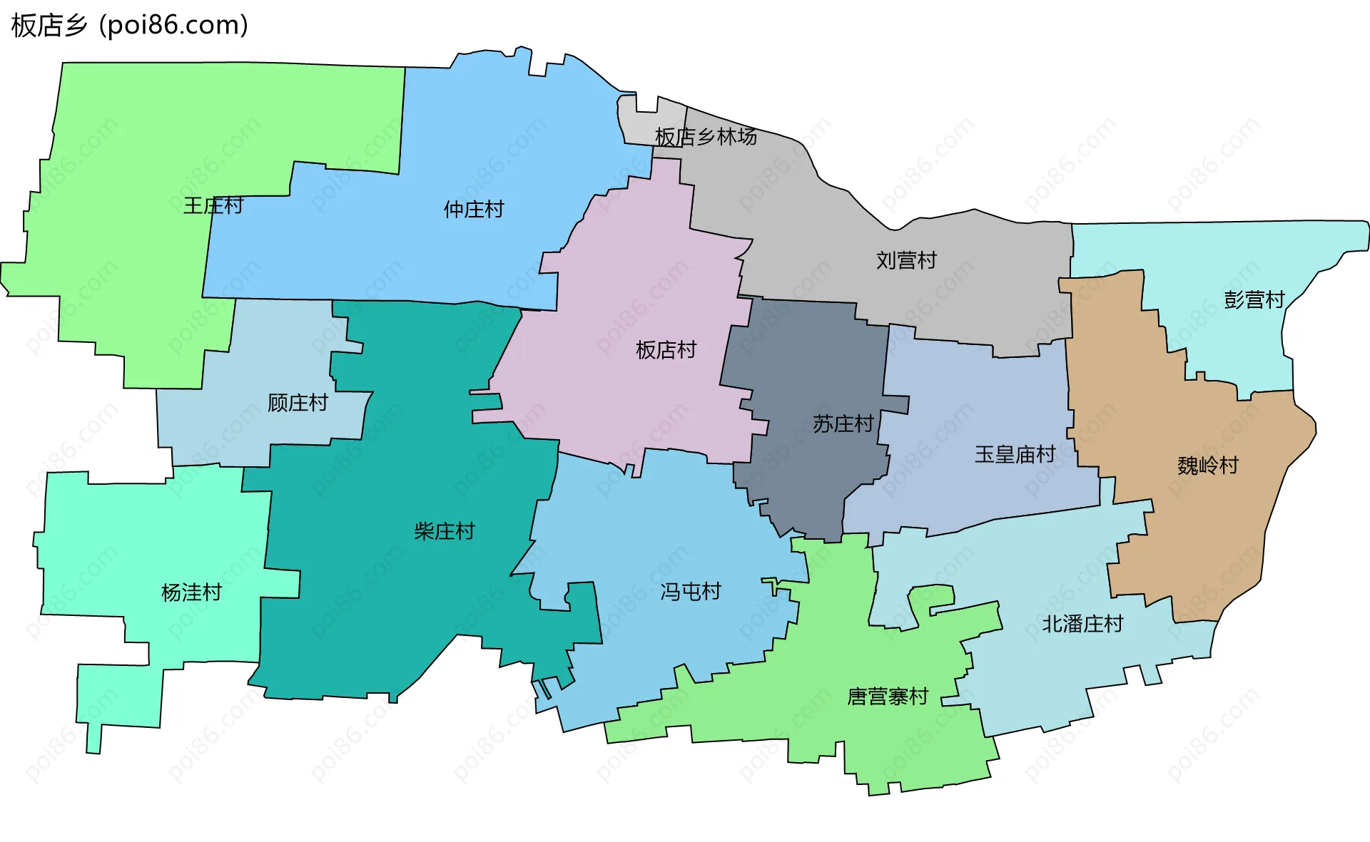 板店乡边界地图(五级行政区划)