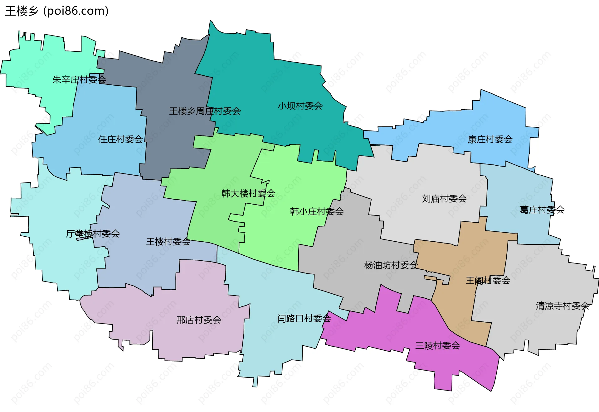 王楼乡边界地图(五级行政区划)