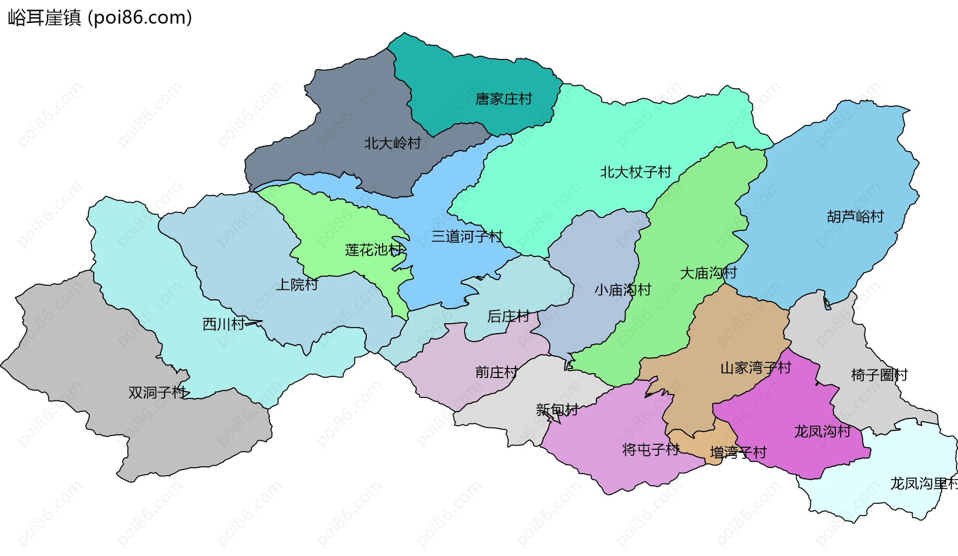 峪耳崖镇边界地图(五级行政区划)