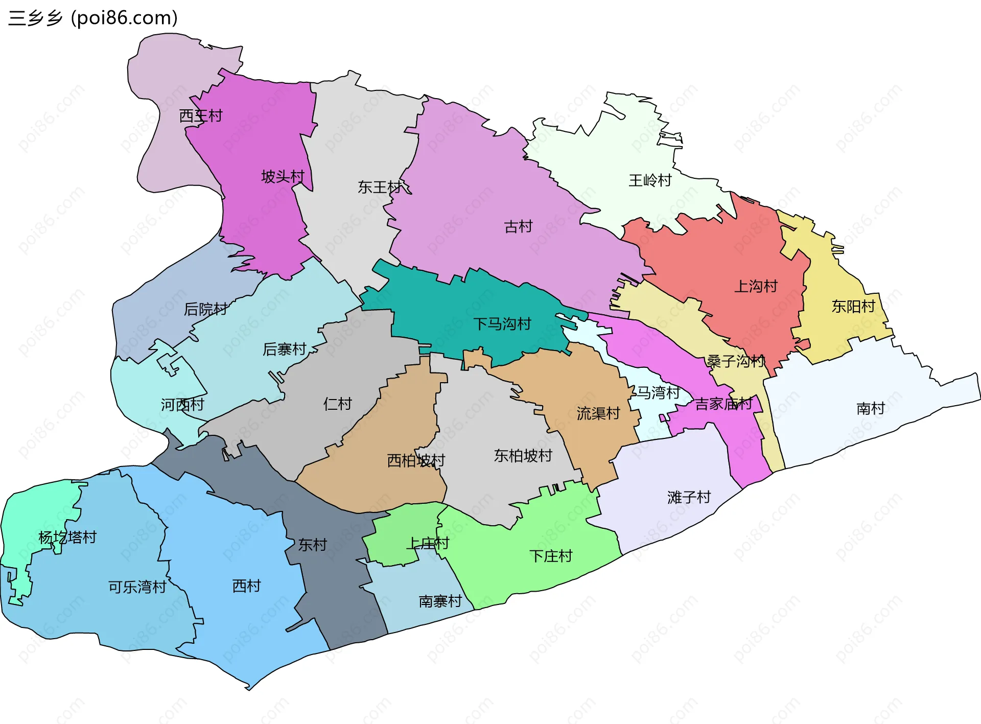 三乡乡边界地图(五级行政区划)
