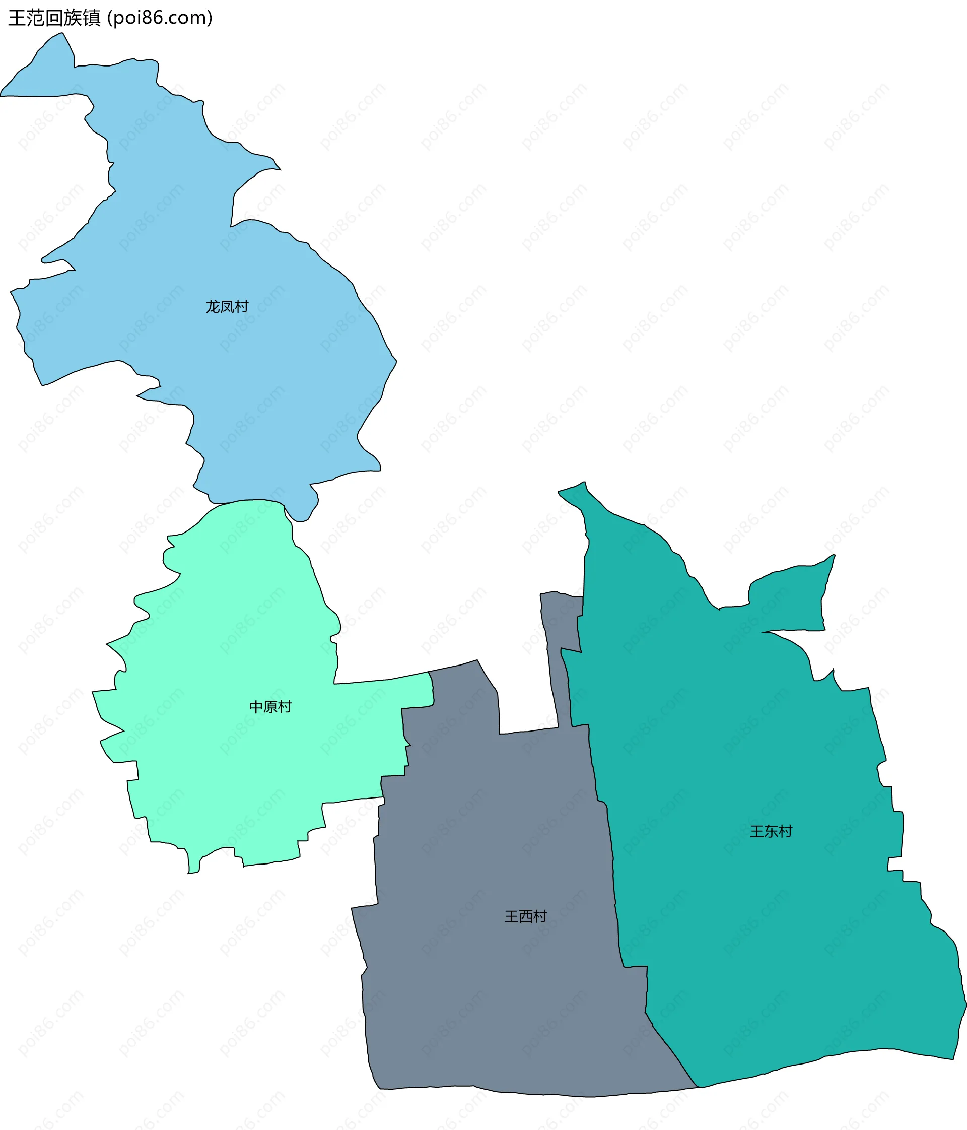 王范回族镇边界地图(五级行政区划)
