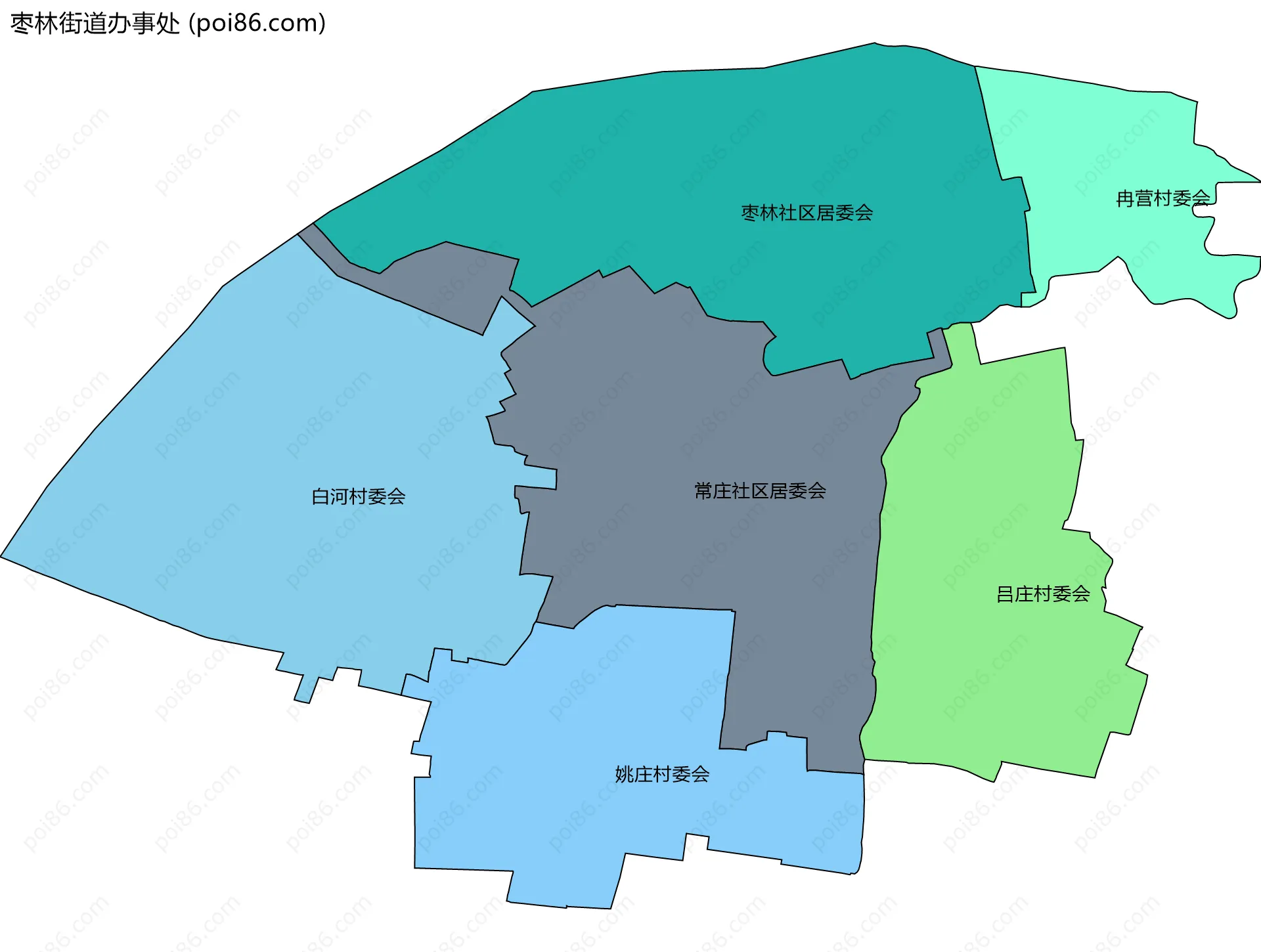 枣林街道办事处边界地图(五级行政区划)