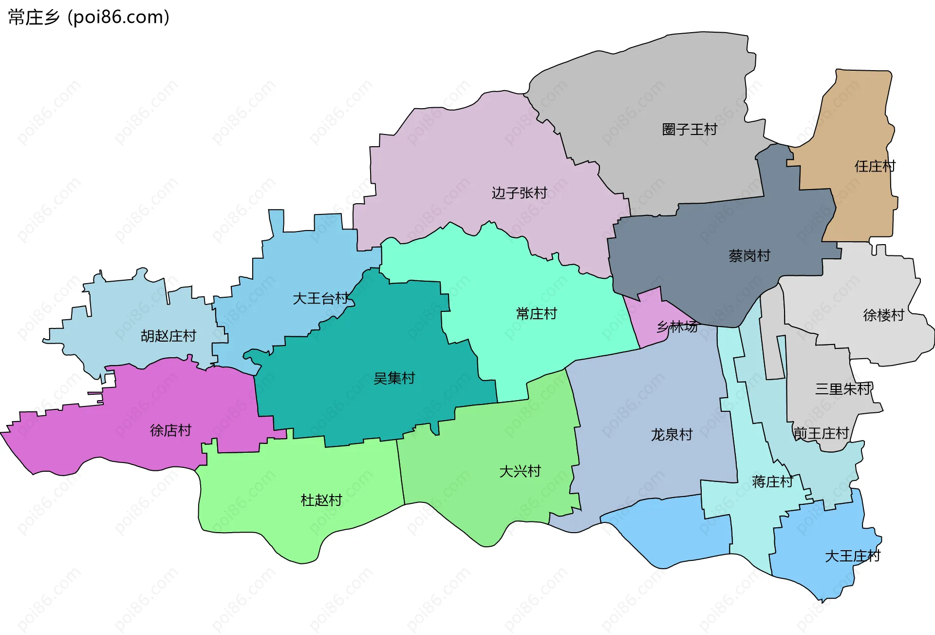常庄乡边界地图(五级行政区划)