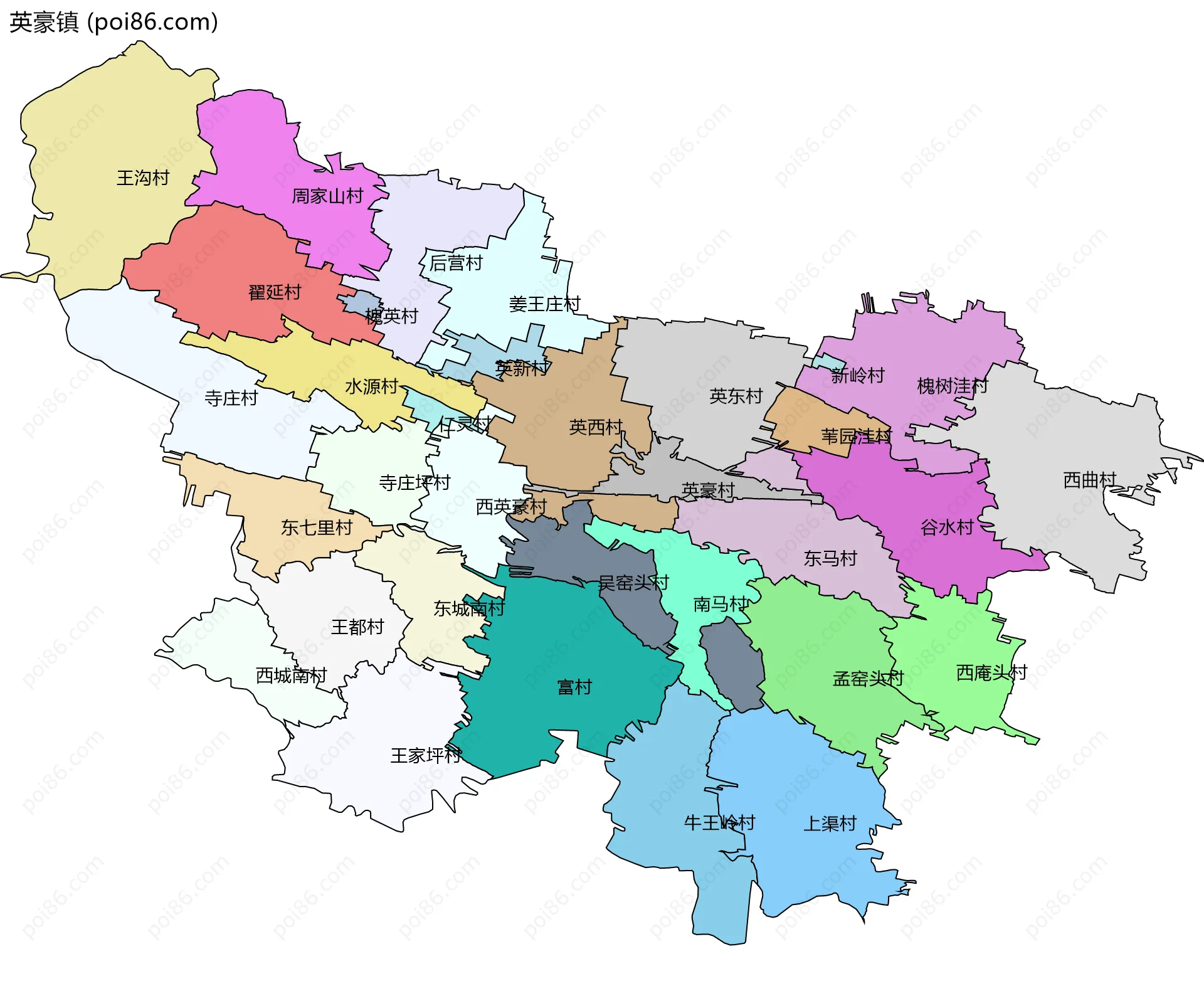 英豪镇边界地图(五级行政区划)