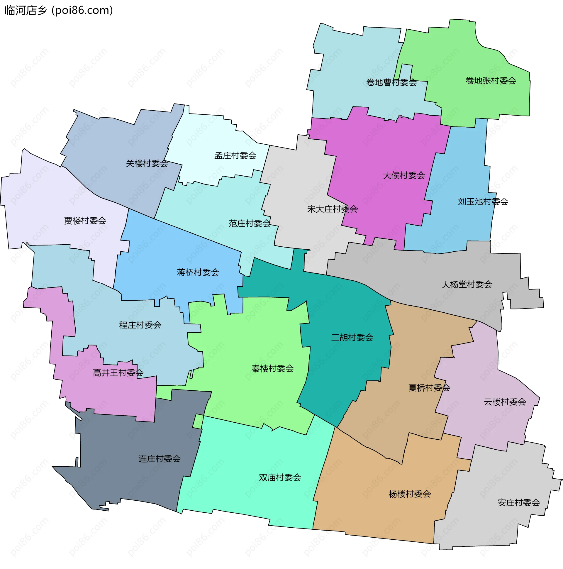 临河店乡边界地图(五级行政区划)