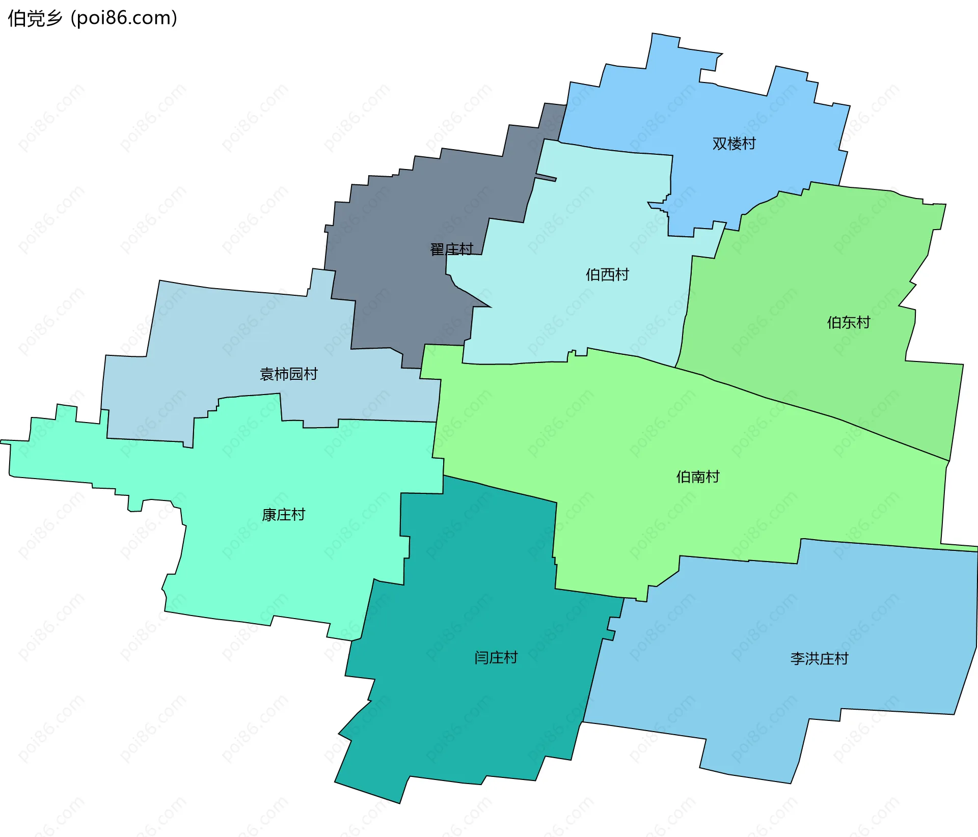 伯党乡边界地图(五级行政区划)