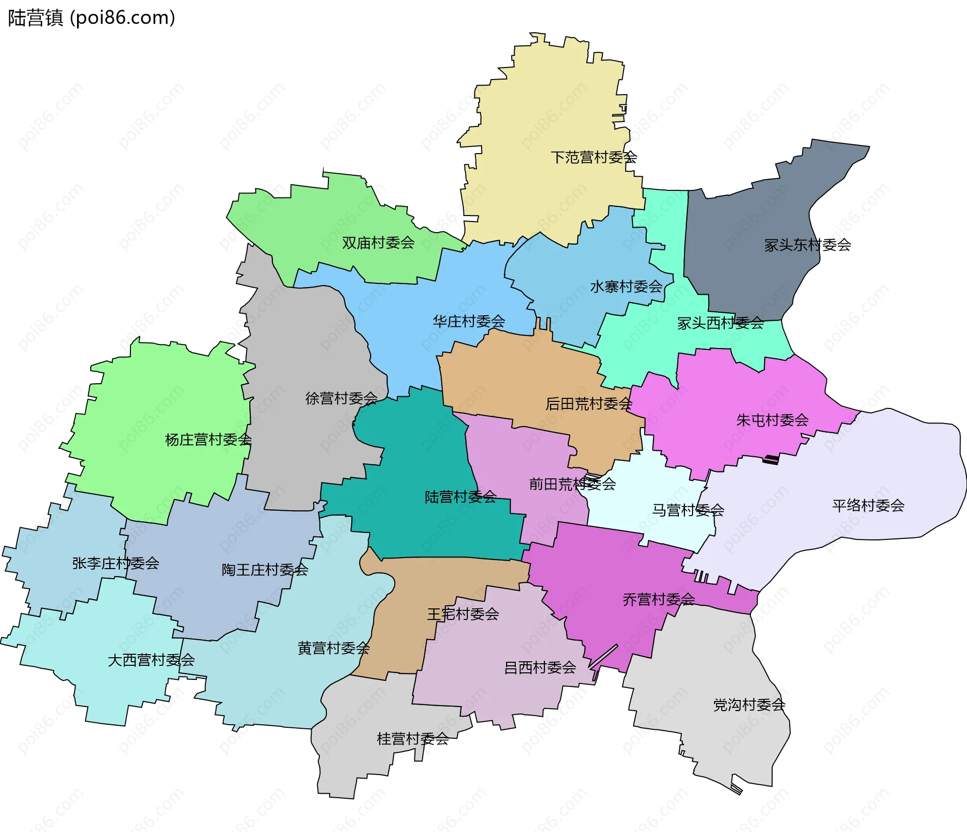 陆营镇边界地图(五级行政区划)